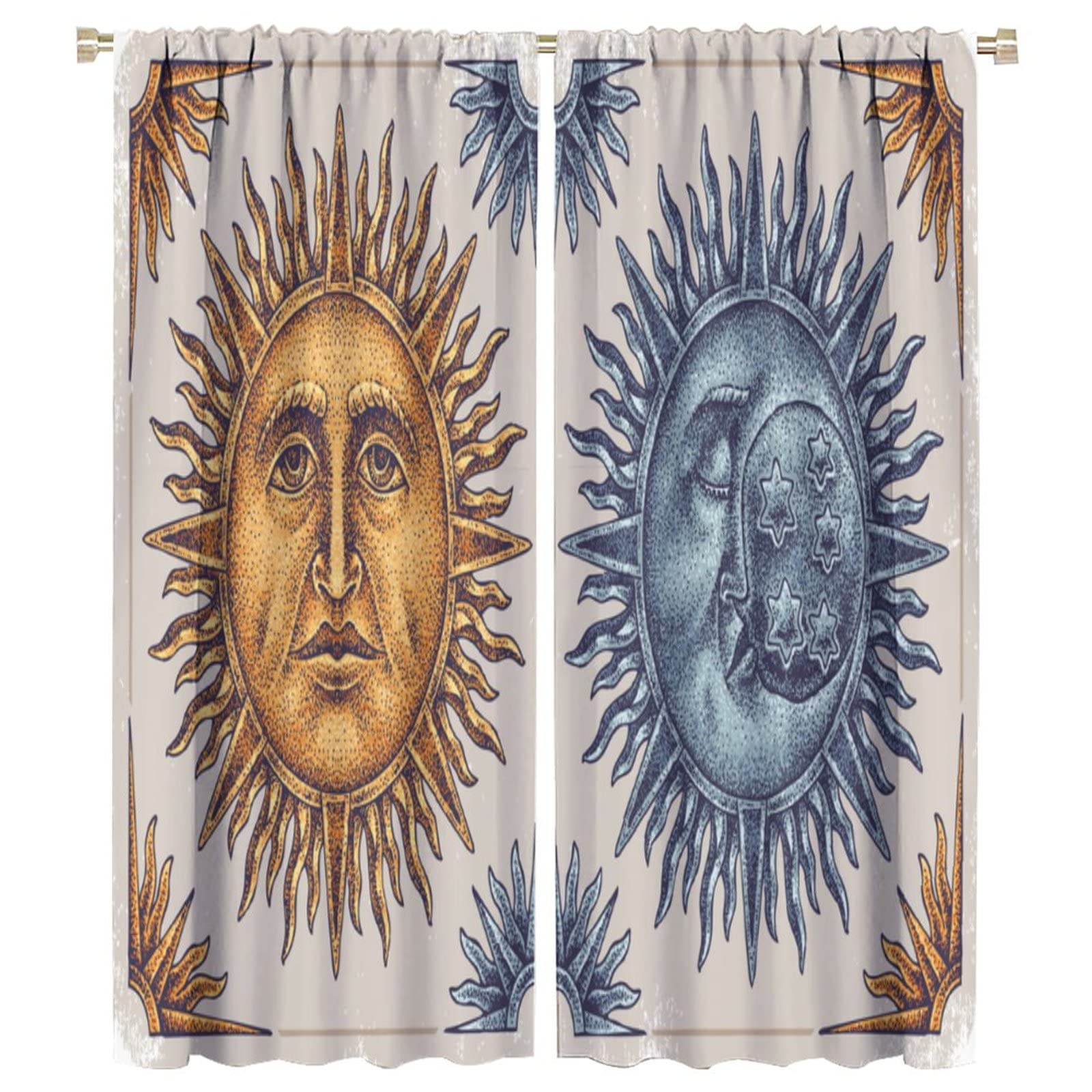 Sun Moon Stars Thermal Insulated Blackout Curtains 42x54 Inch for Living Room & Bedroom - Energy Saving, Noise Reducing, Perfect for Home Decor & Nighttime Privacy