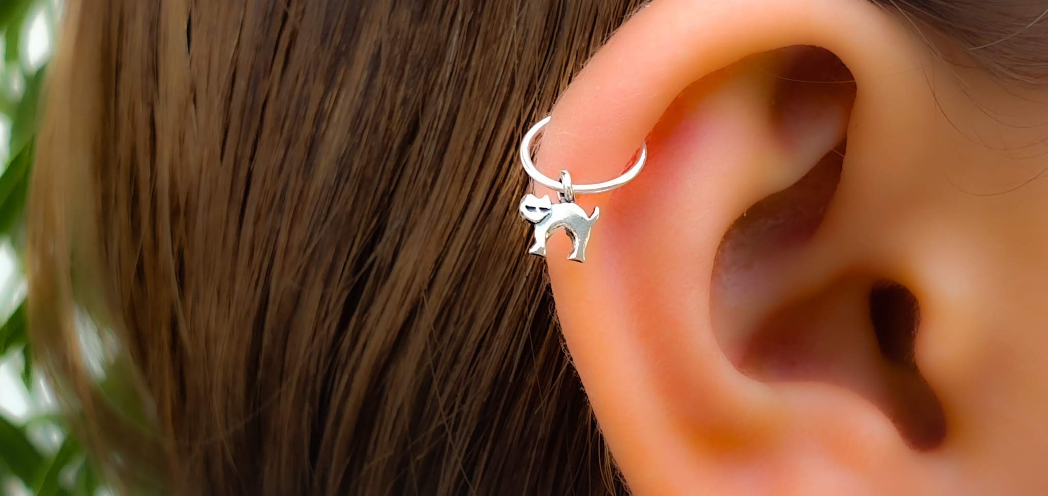 20G Tiny Silver Cat Cartilage Earrings - 8mm Helix Hoop Piercing Jewelry for Women | Perfect for Everyday Wear, Parties & Gifts