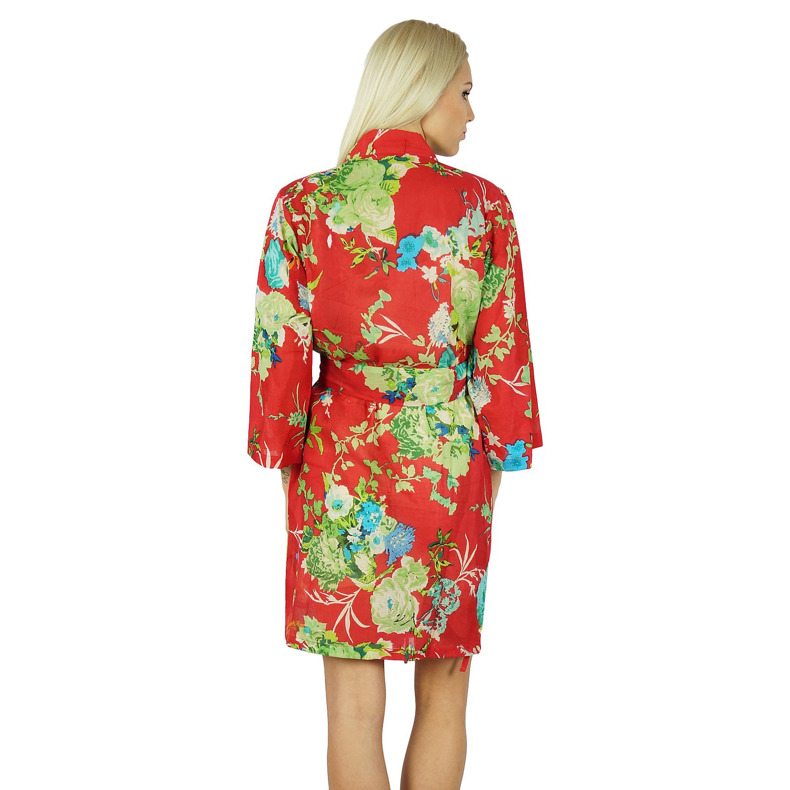 Bimba Women's Short Cotton Robe - Floral Print Bridesmaid Robe, Getting Ready Wrap, Spa Cover Up - Perfect for Wedding, Bridal Shower, Bachelorette Party & Relaxation at Home