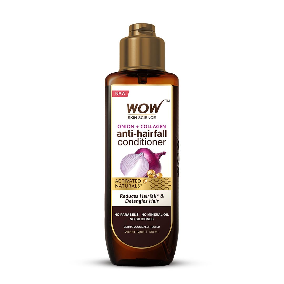 WOW Skin Science Onion Conditioner with Red Onion Seed Oil, Black Seed Oil & Pro-Vitamin B5 - Paraben-Free, Silicone-Free, Color-Free Hair Treatment (100mL) - Promotes Hair Growth & Reduces Hair Fall for Damaged & Dry Hair