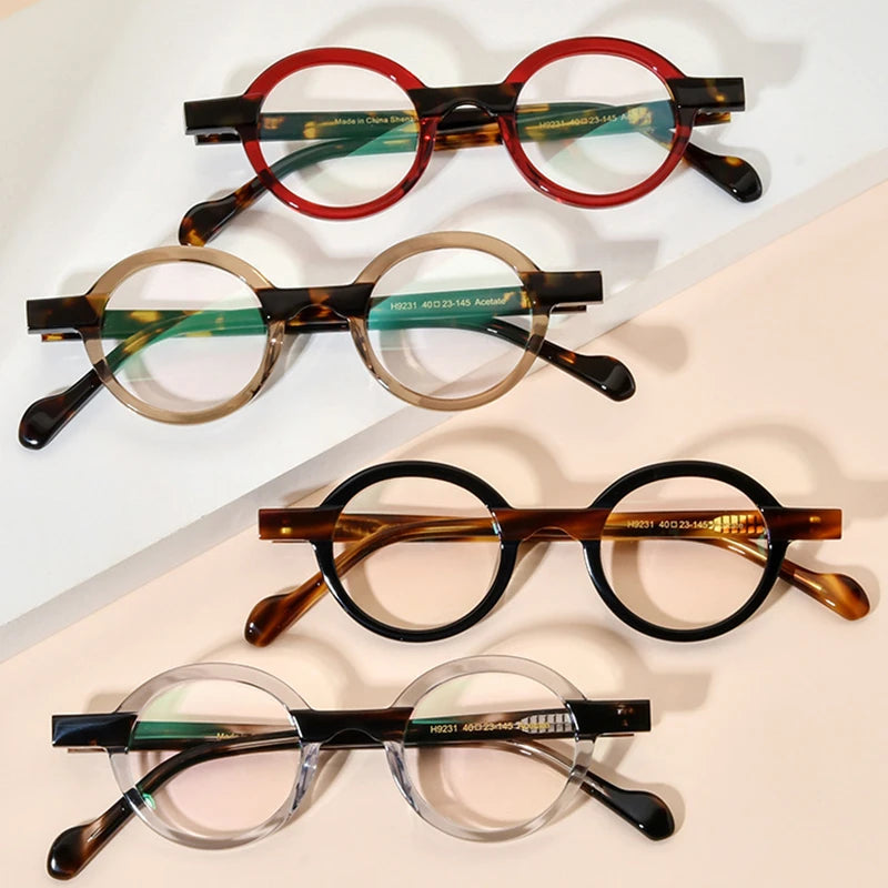 Stylish Black Unisex Acetate Round Eyeglasses - Full Rim Small Frame 19231 | Perfect for Reading, Work & Fashion Accessories