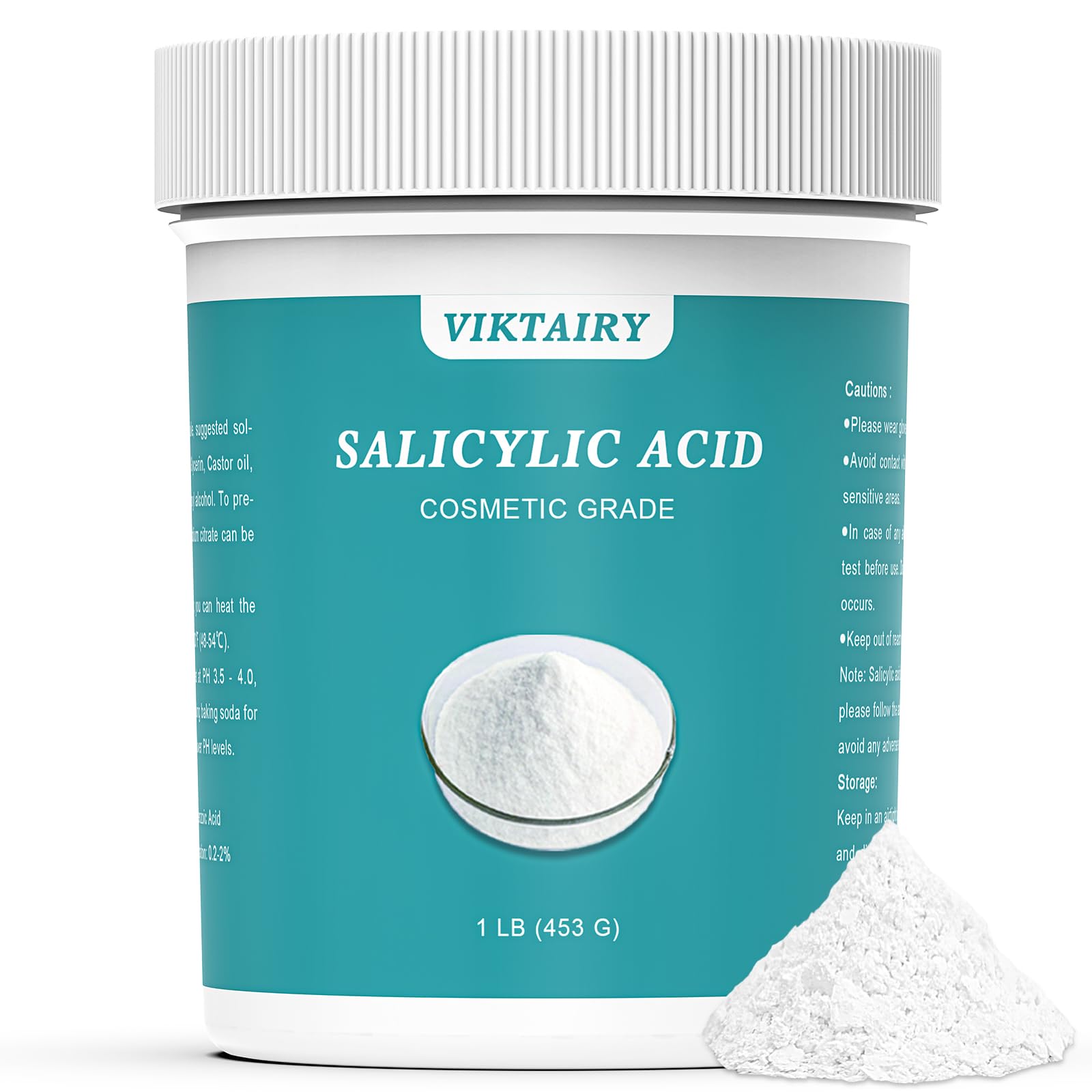 1 LB Salicylic Acid Powder - 100% Pure Cosmetic Grade BHA Exfoliant for DIY Skincare | Face Cleanser, Toner, Shampoo, Body Wash & Lotion | Treat Acne, Blackheads & Exfoliate Dead Skin Cells | Perfect for At-Home Facial Treatments & Professional Cosmetic Formulations