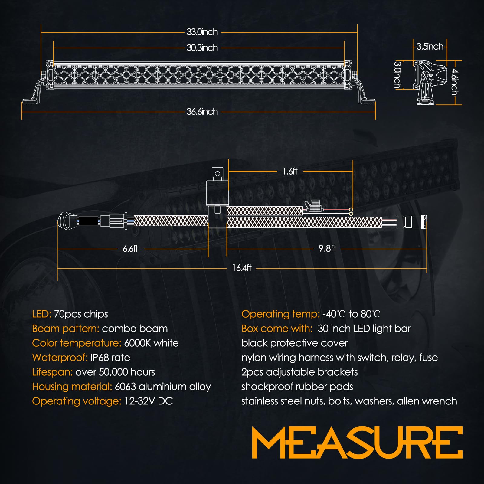 30 Inch LED Light Bar with Wiring Harness - Nirider Black Series 350W Spot/Flood Combo - Waterproof Off-Road Fog Lights for Trucks, ATV, UTV, RZR, SXS & Jeep Wrangler - Perfect for Night Driving, Work Sites & Off-Road Adventures