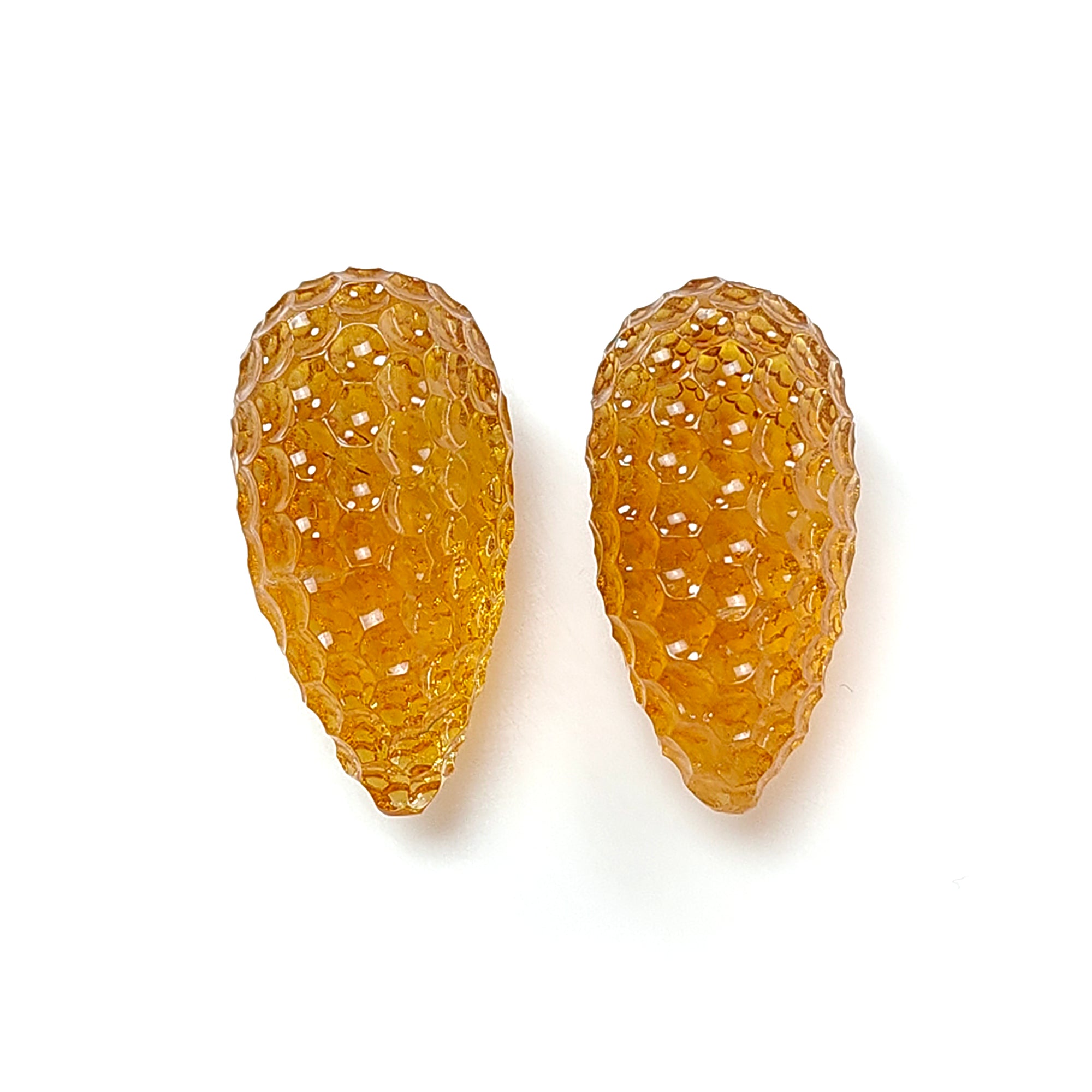 Natural Untreated Yellow Citrine Gemstone Teardrop Carving - 67.60cts Handcrafted Pair (28mm) | November Birthstone | Perfect for Jewelry Making, Healing Crystals & Gift Giving