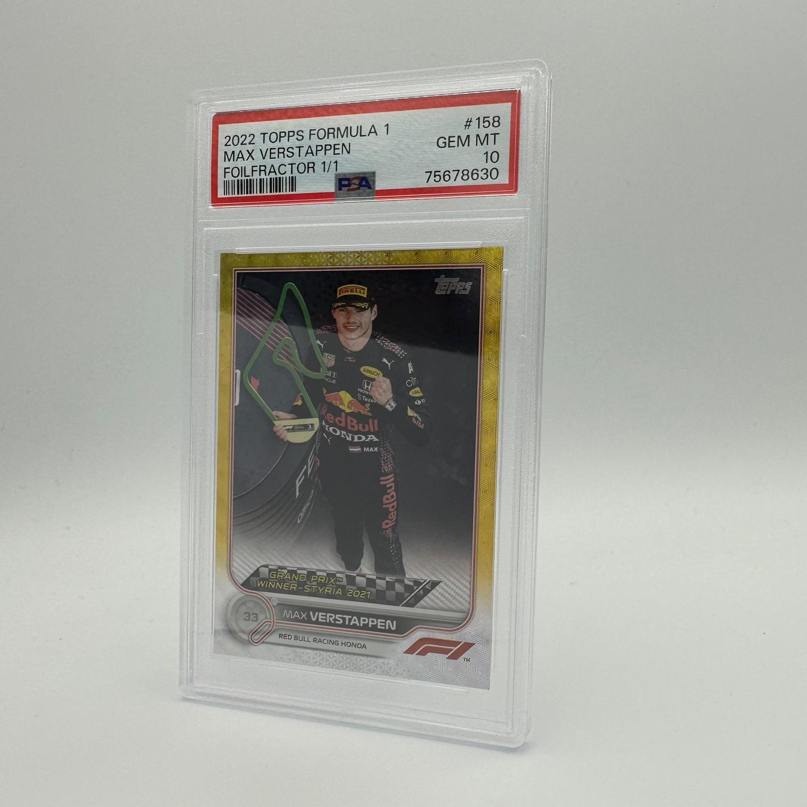 PSA 10 1/1 Max Verstappen Grand Prix Winners #158 Foilfractor - Rare Collectible Trading Card for F1 Fans, Perfect for Display & Investment