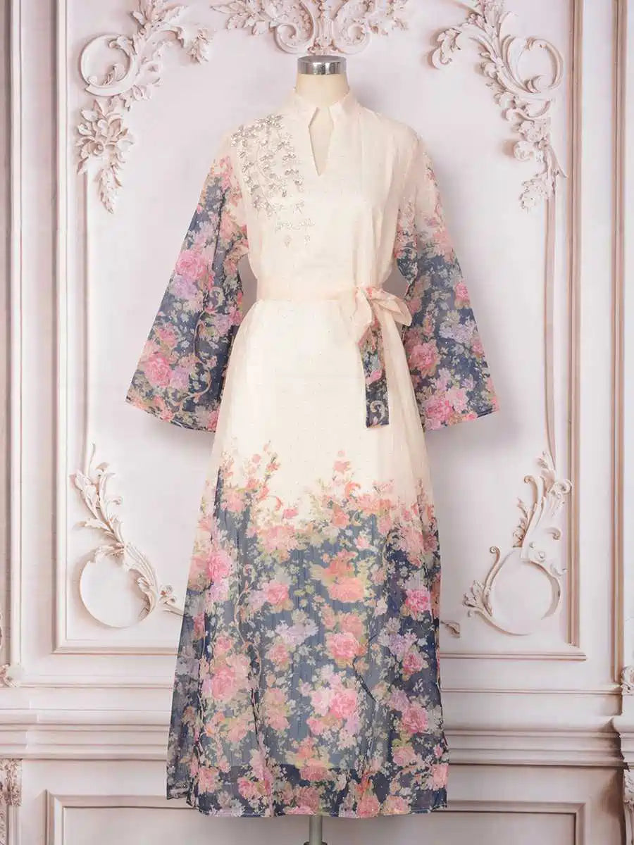 Elegant Hotfix Rhinestones Printed Caftan Kaftan Dress for Women - Eid Party, Wedding, Special Occasions #25374