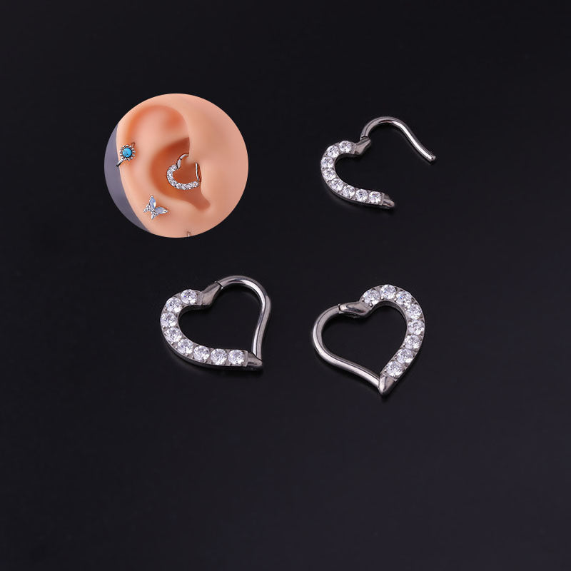 Titanium Cartilage Earrings - Heart Daith Conch Huggie Hoops for Women | HSPJ711 | Perfect for Piercing Jewelry, Everyday Wear & Gifts