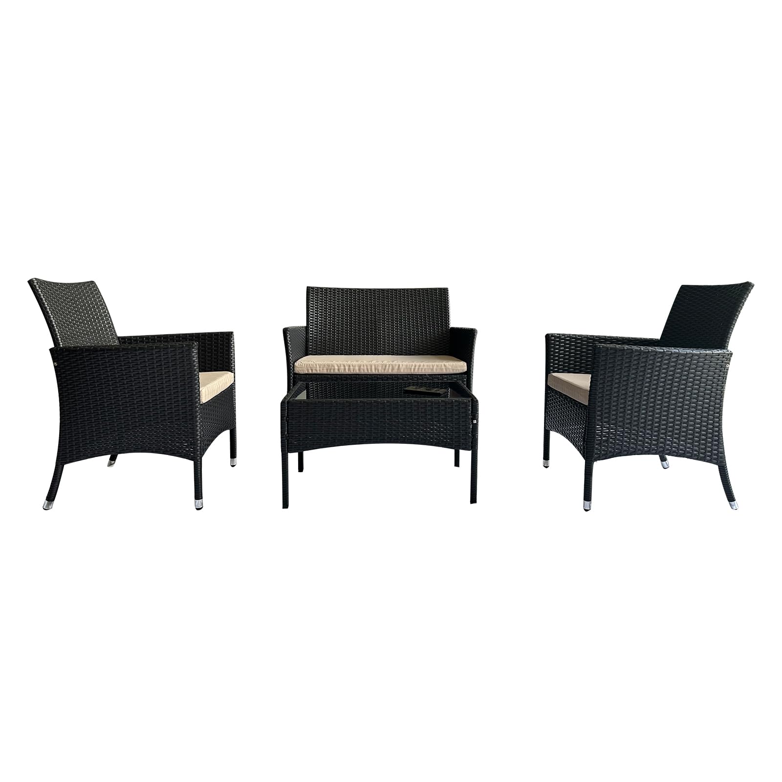 4-Piece Patio Furniture Set - Wicker Sectional Sofa with Armrest, Loveseat, Rattan Side Table & Chairs - Outdoor Conversation Set for Garden, Lawn, Pool or Backyard (Coffee/Beige) | Perfect for Relaxing, Entertaining & Enhancing Your Outdoor Living Space