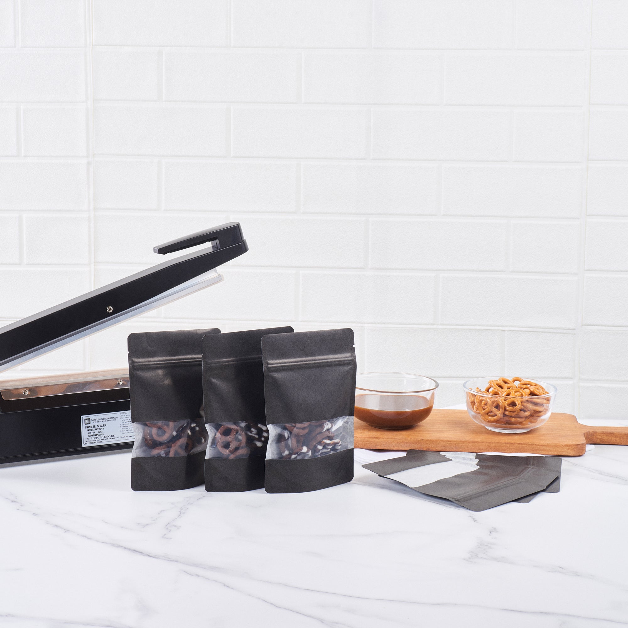 Bag Tek Black Plastic Small Window Bags - Heat Sealable, 7 x 4 3/4 x 1 1/2 Inches - Pack of 100 - Perfect for Retail Packaging, Bakery Goods & Small Item Storage