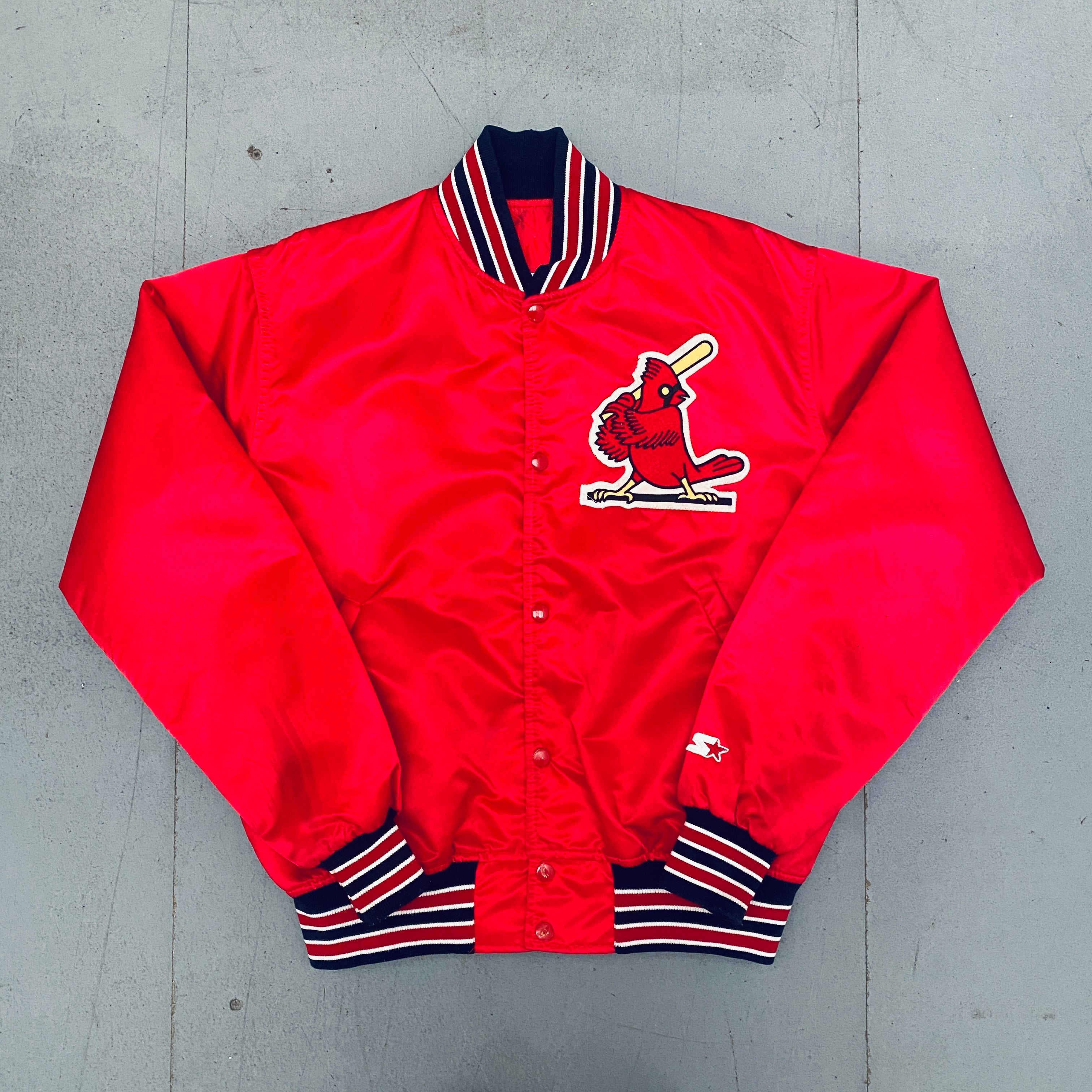 Vintage 1980s St. Louis Cardinals Satin Diamond Collection Starter Bomber Jacket - Large Size | MLB Baseball Fan Apparel & Retro Sports Outerwear for Men | Perfect for Game Day, Tailgating & 80s Themed Parties