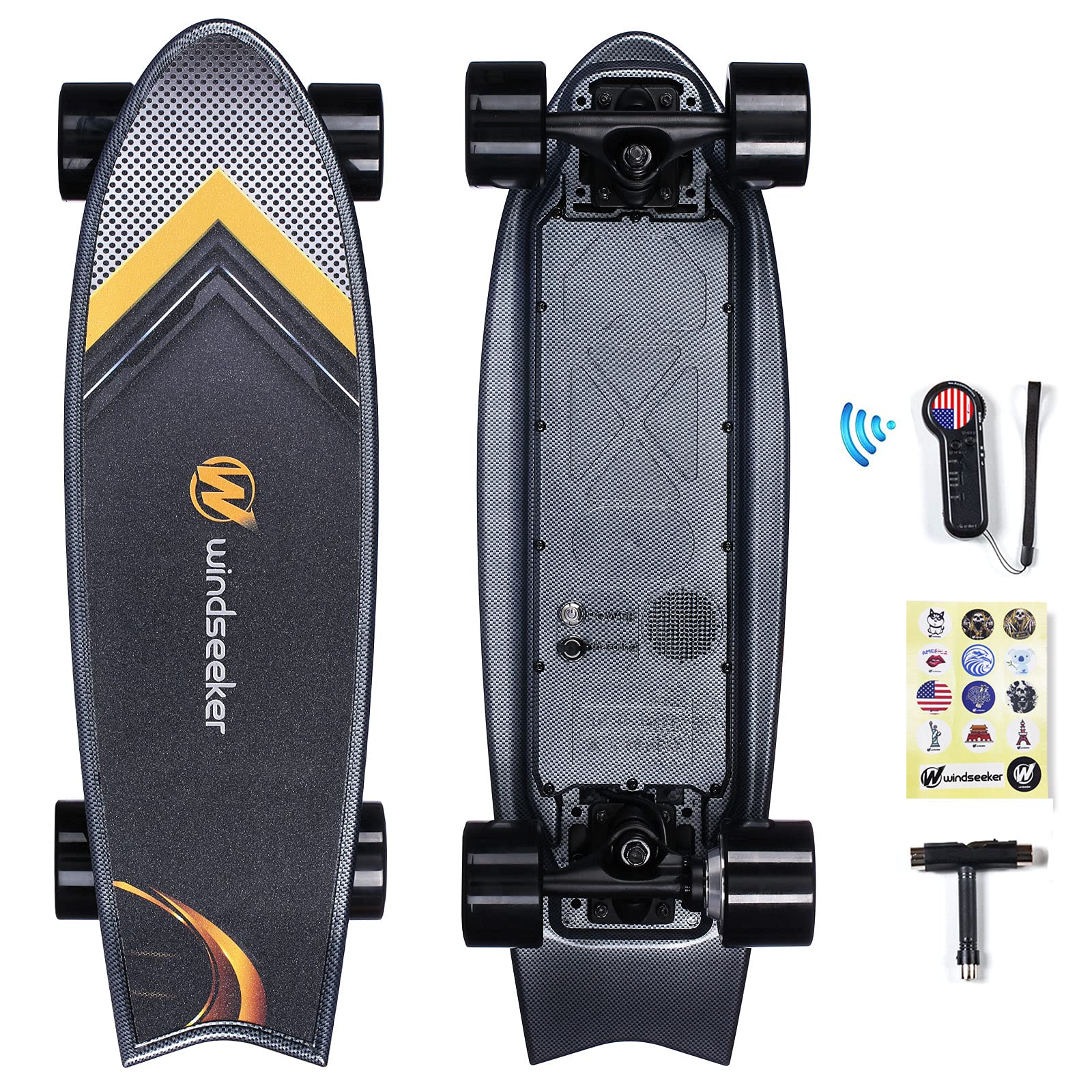 Best Electric Skateboard for Beginners - 350W Brushless Motor, 12.4 MPH Max Speed, Remote Controlled E-Skateboard with DIY Stickers | Perfect for Commuting, Campus Travel & Outdoor Fun (Carver E-Ska)