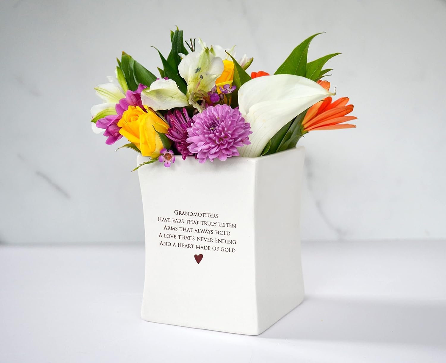 Square Ceramic Vase - Elegant Home Decor Gift for Grandma, Mother's Day or Birthday Present - Perfect for Living Room, Dining Table Centerpiece & Special Occasions