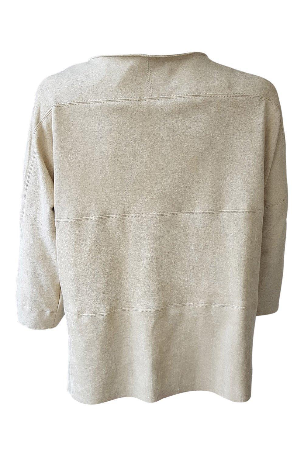 MARC CAIN Women's Cream Suede Patchwork Lace Front Blouse - Elegant Boho Chic Tops for Party, Date Night & Special Occasions