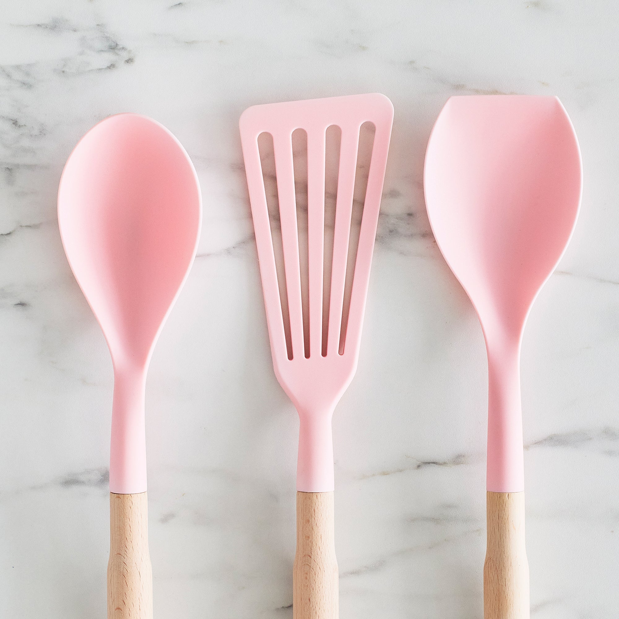 GreenLife Non-Toxic Nylon & Wooden Cooking Utensil Set with Ceramic Crock - 7 Piece Kitchen Tools (Pink) for Baking, Stirring & Serving - BPA-Free & Heat Resistant