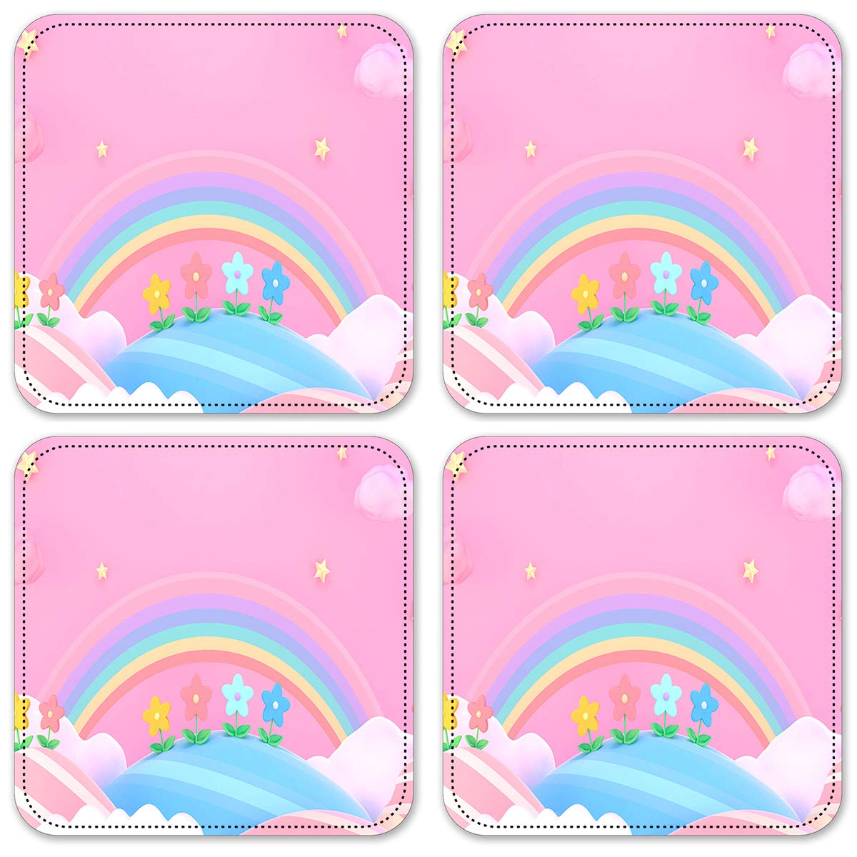 Rainbow Vinyl Drink Coasters Set of 4 - Non-Slip Absorbent Cup Mats for Coffee, Beer & Wine - Perfect for Home, Office & Party Use