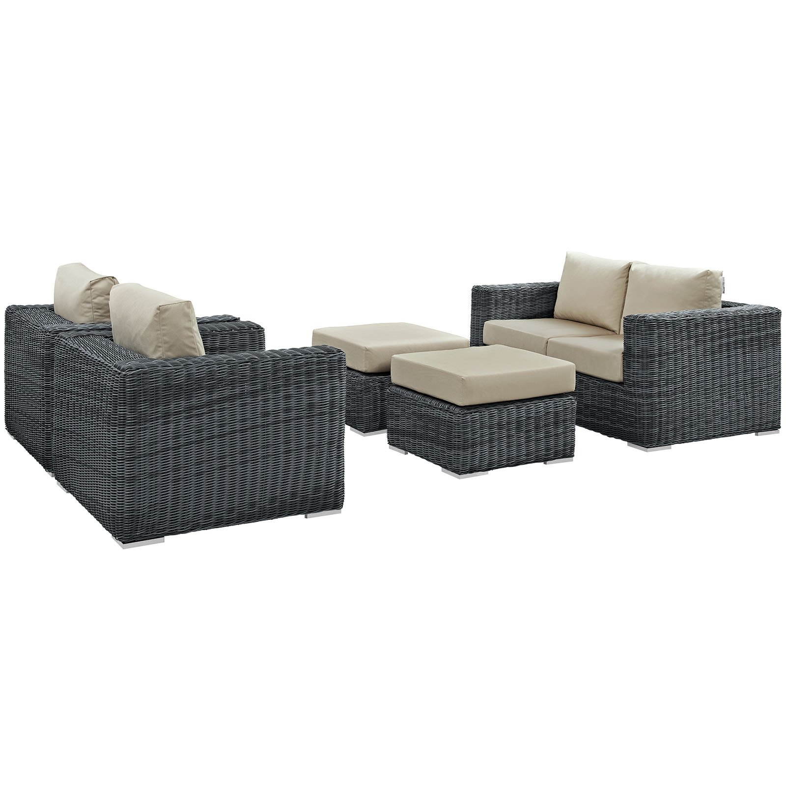 Modway Summon 5-Piece Outdoor Patio Sectional Sofa Set with Sunbrella Cushions in Canvas Antique Beige - Perfect for Backyard, Poolside & Garden Relaxation