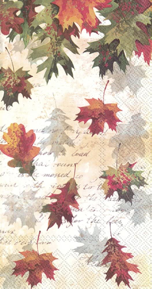 Premium 3-Ply Disposable Guest Towels & Buffet Napkins, 16-Count, 8.5 x 4.5 Inches, Elegant Falling Leaves Design - Perfect for Dinner Parties, Weddings & Upscale Events