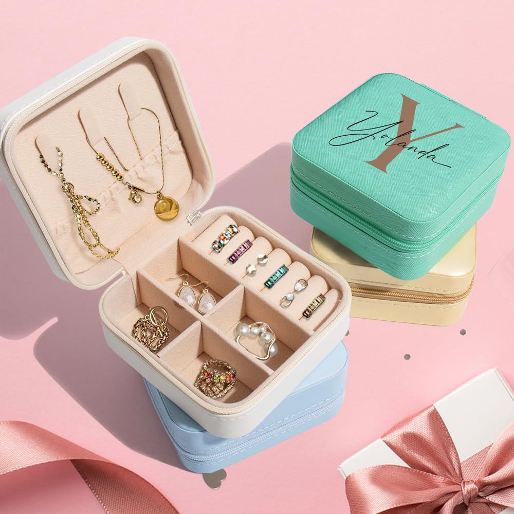 Personalized Initial & Name Jewelry Box - Custom Engraved Travel Case Organizer for Women | Bridesmaid Gifts, Birthday Presents | Perfect for Travel, Wedding Accessories & Jewelry Storage (Design 05)