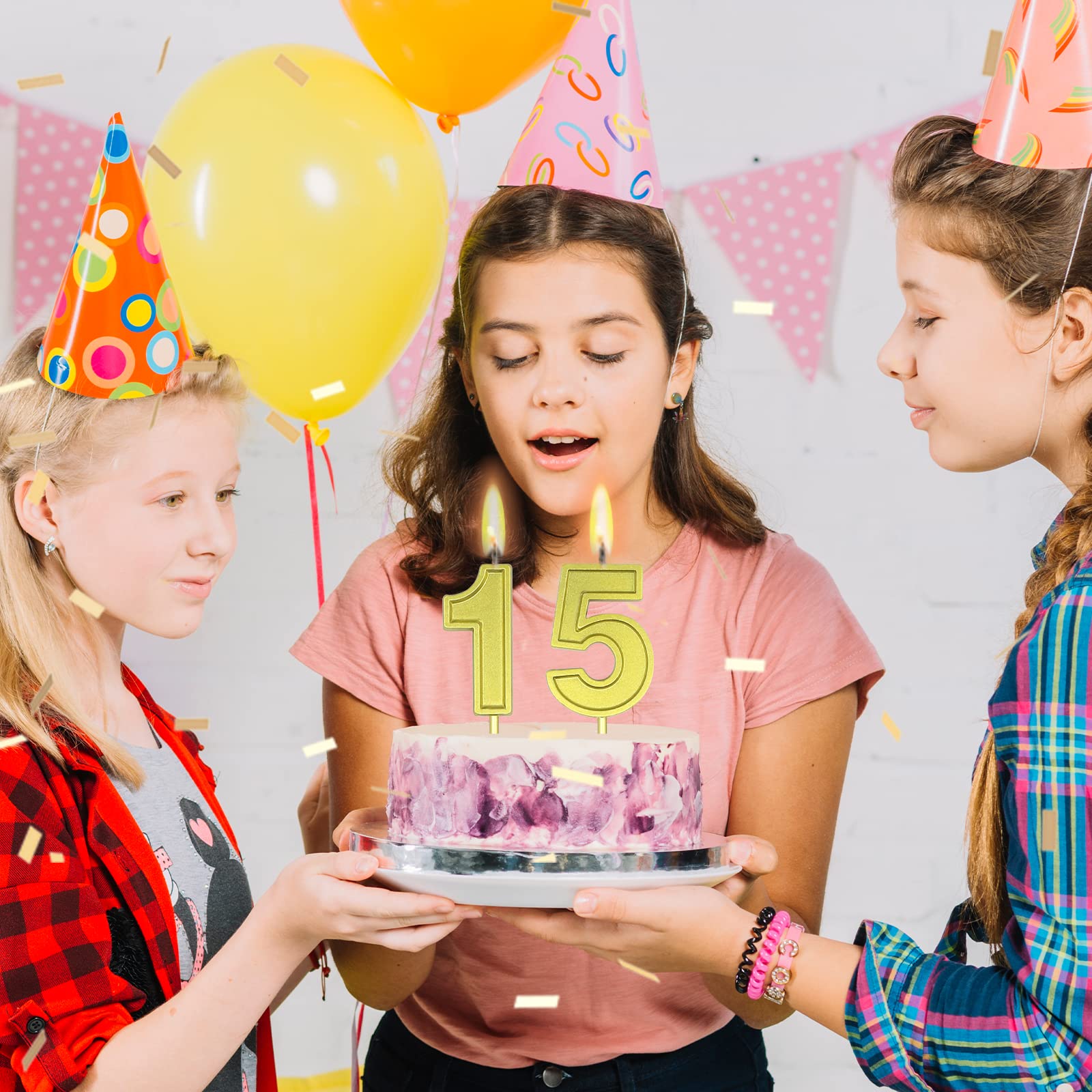 4 Gold Number Birthday Candles for Cake Decorating - Elegant Wedding Party Cake Toppers, Anniversary & Celebration Supplies