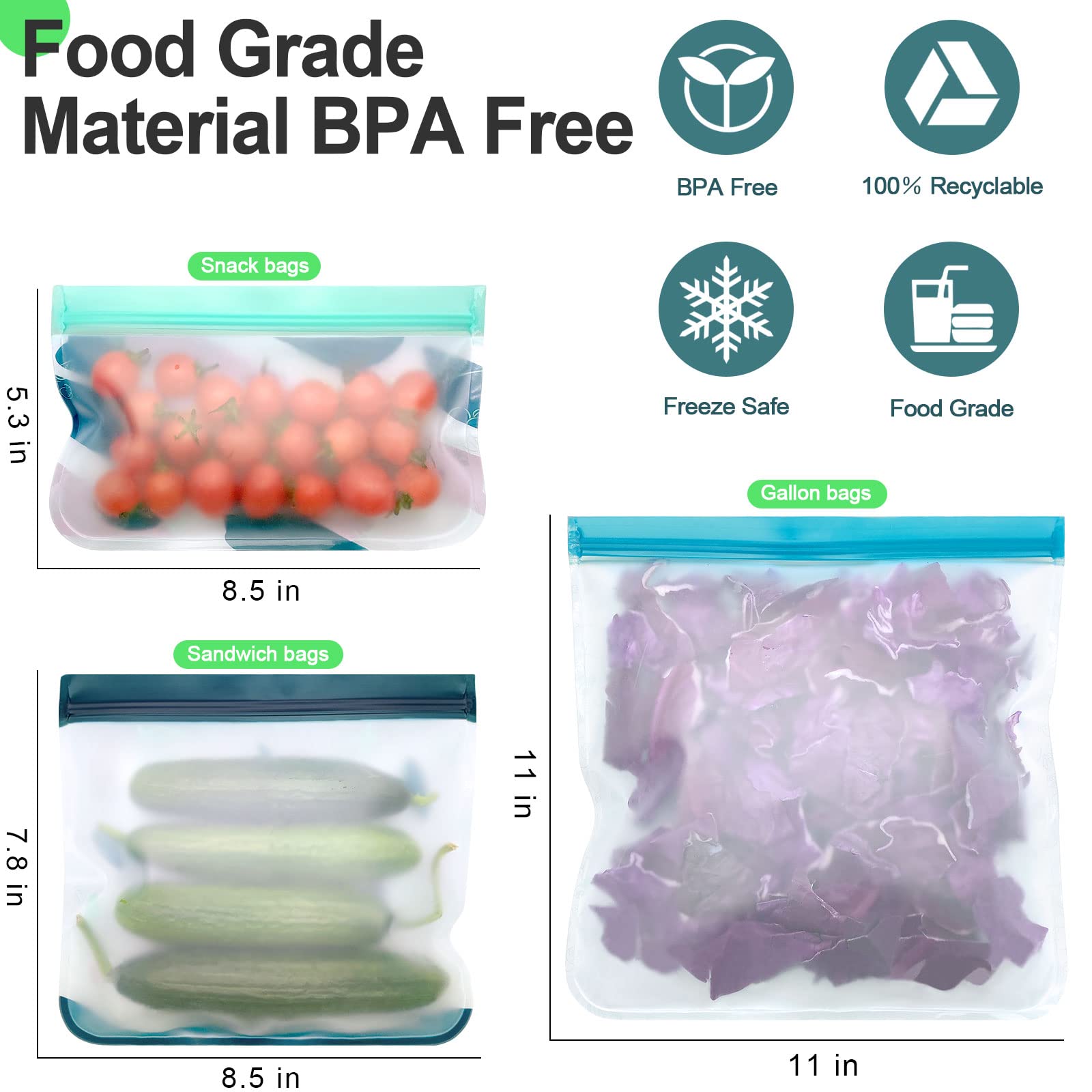 Eco-Friendly Reusable Silicone Food Storage Bags - Leakproof Freezer & Snack Bags for Kids, Travel & Home (2 Gallon, 2 Sandwich, 2 Snack Bags) | BPA Free | Perfect for Meal Prep, Picnics & School Lunches