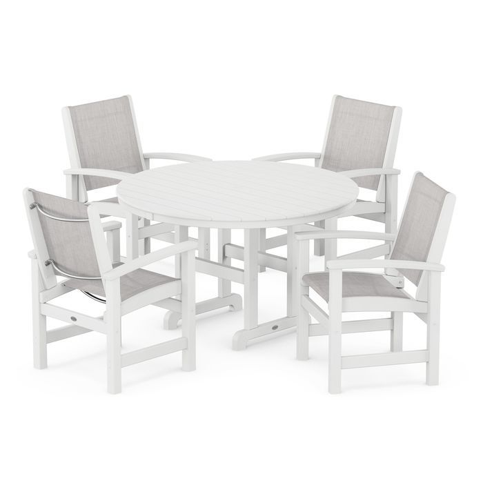 POLYWOOD Coastal 5-Piece Round Farmhouse Dining Set - Outdoor Patio Furniture for Backyard, Poolside & Beach House Dining