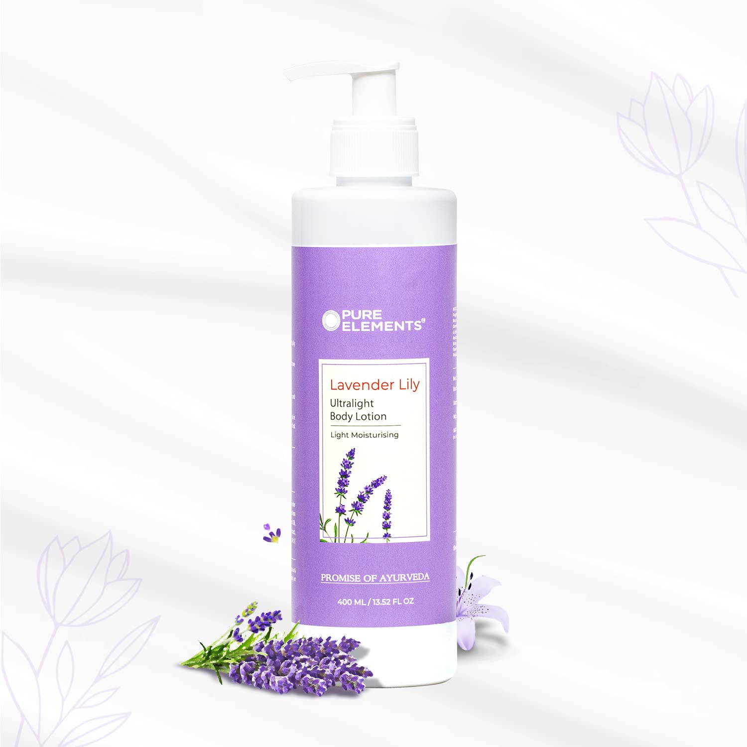 PURE ELEMENTS Lavender Lily Ultra Lightweight Body Lotion - Hydrating Moisturizer for Dry Skin on Face & Body (13.5 fl oz) | Perfect for Daily Use, After Shower & Nighttime Skincare Routine