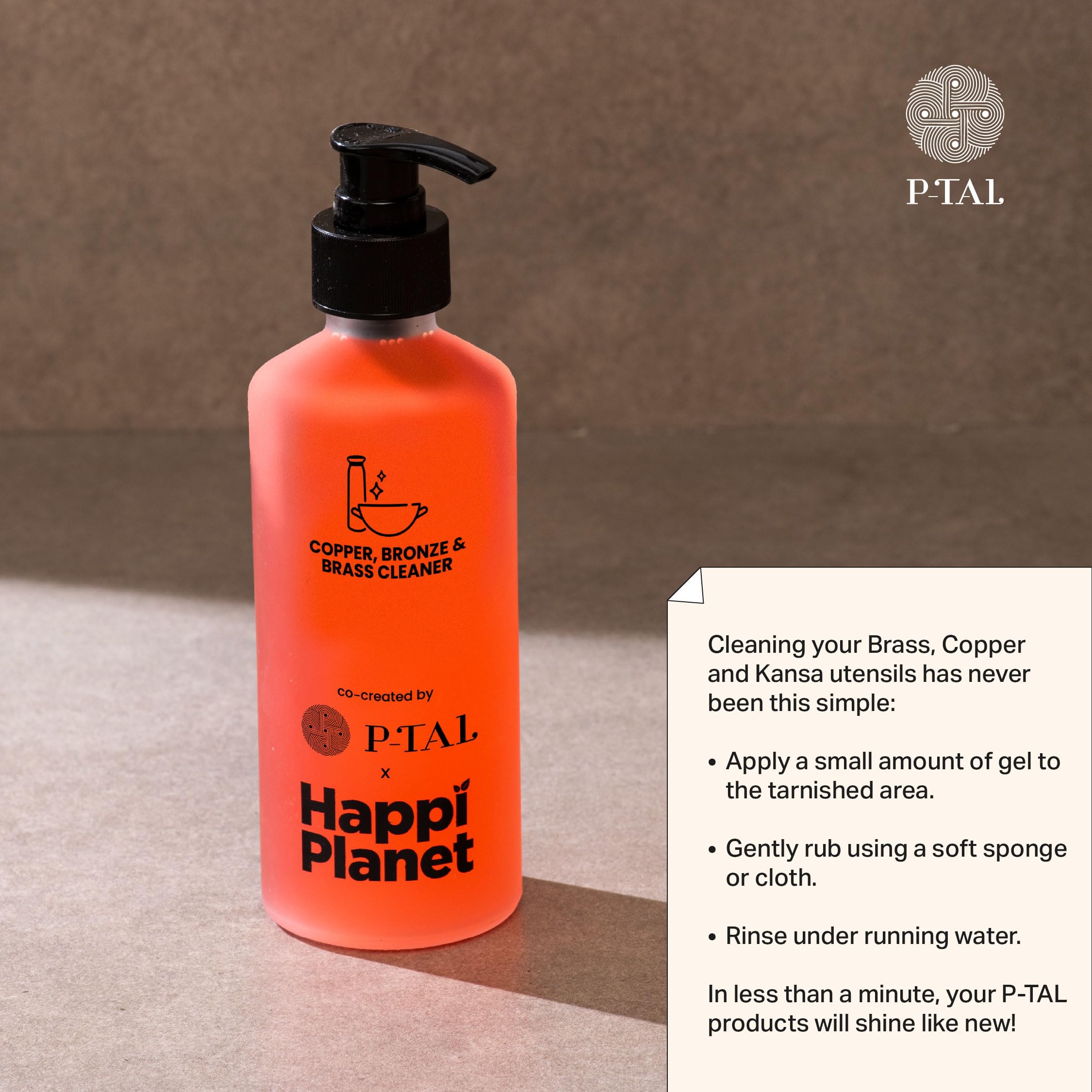 P-TAL Copper & Brass Cleaner 300ml – Non-Toxic, Plant-Based & Eco-Friendly Tarnish Remover Gel | Safe for Cookware, Jewelry & Home Decor | Co-Created with Happi Planet | Perfect for Kitchen, Antiques & Metal Restoration