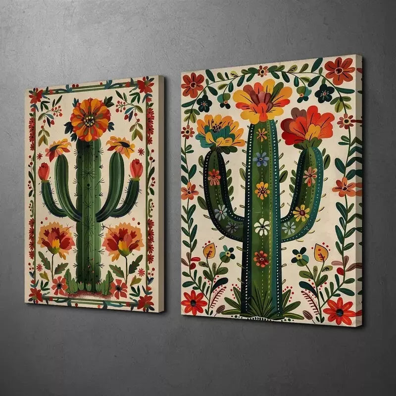 2Pcs Decorative Cactus Botanical Art Canvas - Framed Wall Art 50x75cm (20x30in) - High Quality Print - Ready to Hang - Perfect for Living Room, Bedroom & Office Decor