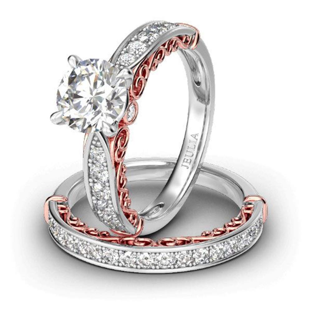 Jeulia 5 Carat Halo Solitaire Engagement Ring for Women - 18k Gold Plated Wedding Ring Set with Round Diamond & Cubic Zirconia - CZ Solitaire Anniversary Promise Rings - Romantic Gift for Her - Perfect for Proposals, Weddings, Anniversaries & Special Occasions