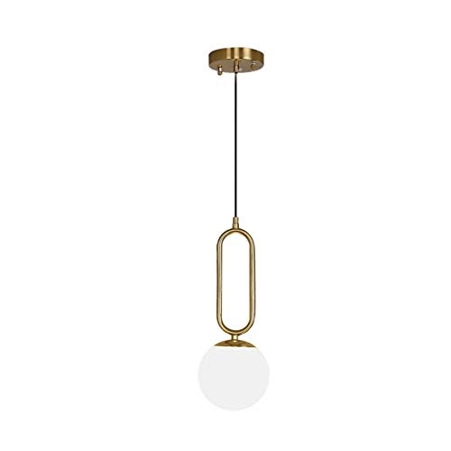 Modern LED Pendant Light - Spherical Hanging Lamp with Cream Glass & Gold Finish, 1 Bulb Minimalist Design for Bedroom, Dining Room, Restaurant, Bar - Perfect for Ambient Lighting in Living Spaces and Commercial Areas