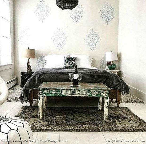 Bombay Paisley Damask Wall Stencil - Reusable DIY Painting Template for Home Decor, Accent Walls, and Furniture - Perfect for Bedrooms, Living Rooms, and Craft Projects