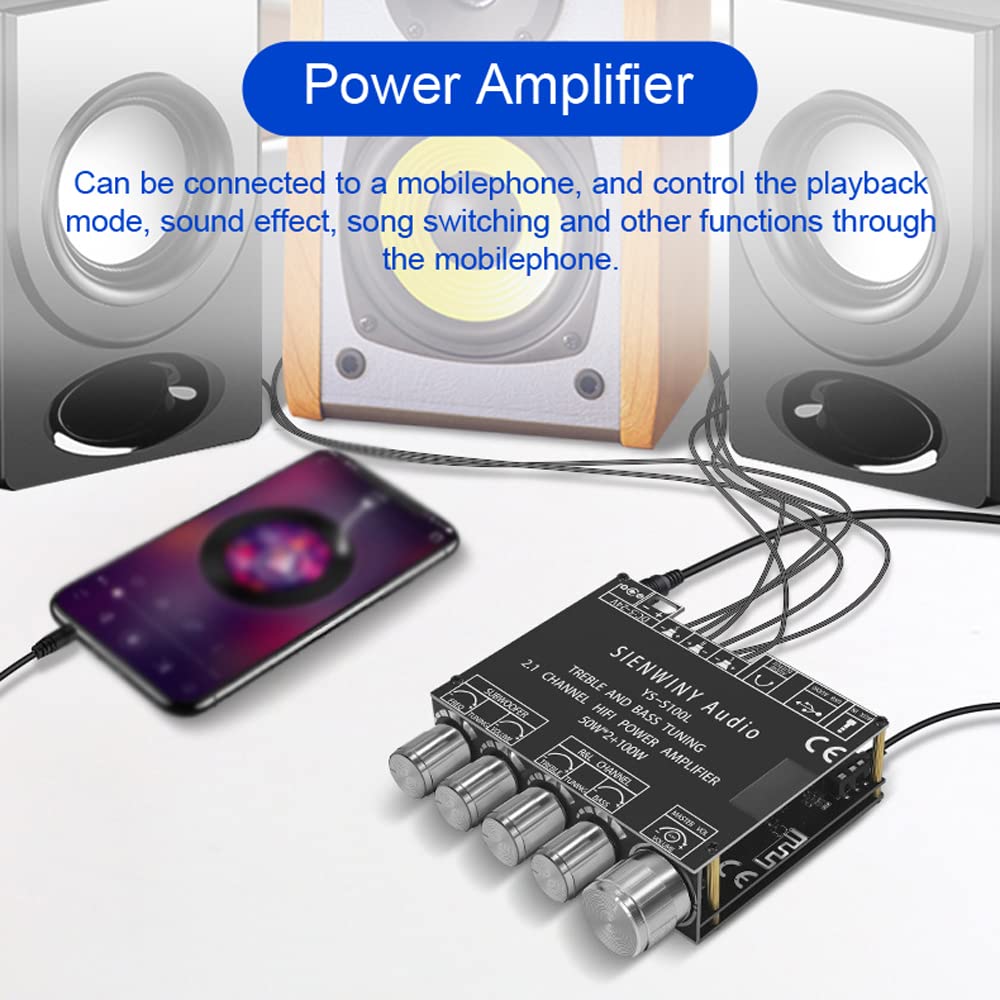 Portable Bluetooth 2.1 Channel Power Amplifier Board - 100W Stereo Subwoofer Amp Module with BT 5.0 for Home Audio, Car Audio, DIY Speaker Projects