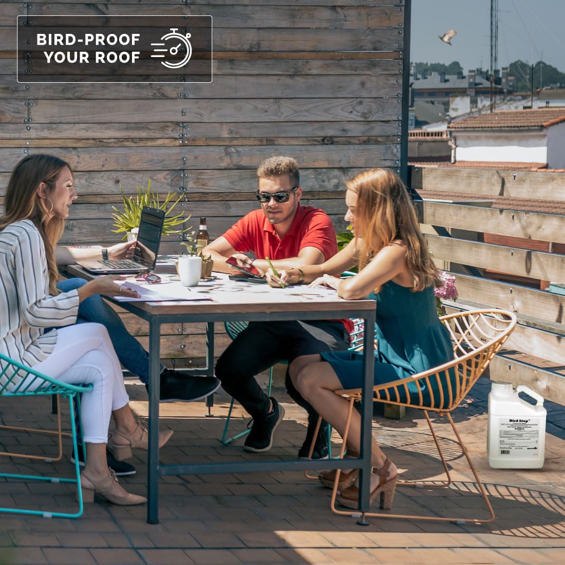 Bird-X Bird Stop Liquid - Invisible & Effective Bird Repellent with Methyl Anthranilate | Easy-to-Apply 1-Gallon Solution for Gardens, Farms & Outdoor Areas | Keeps Birds Away Naturally