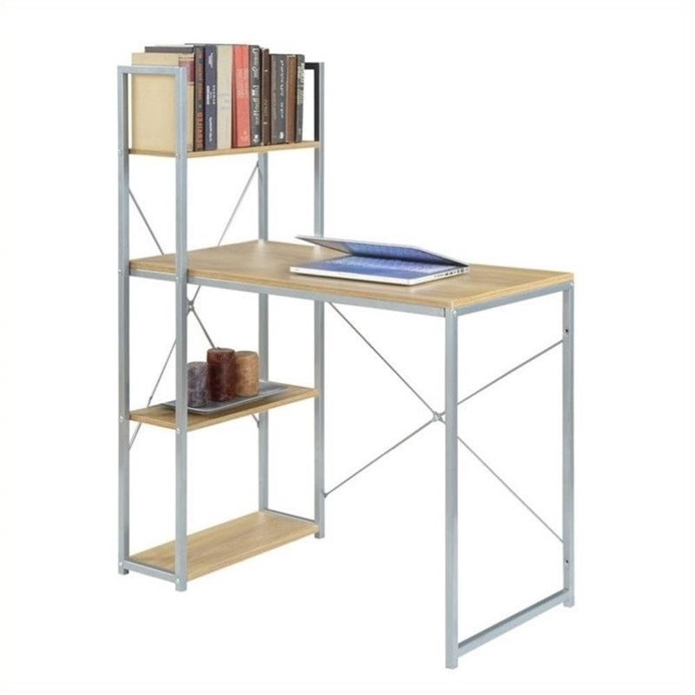 Pemberly Row Office Work Station with Shelves - Off White Light Oak Finish - Modern Home Office Desk with Storage for Small Spaces - Perfect for Remote Work & Study