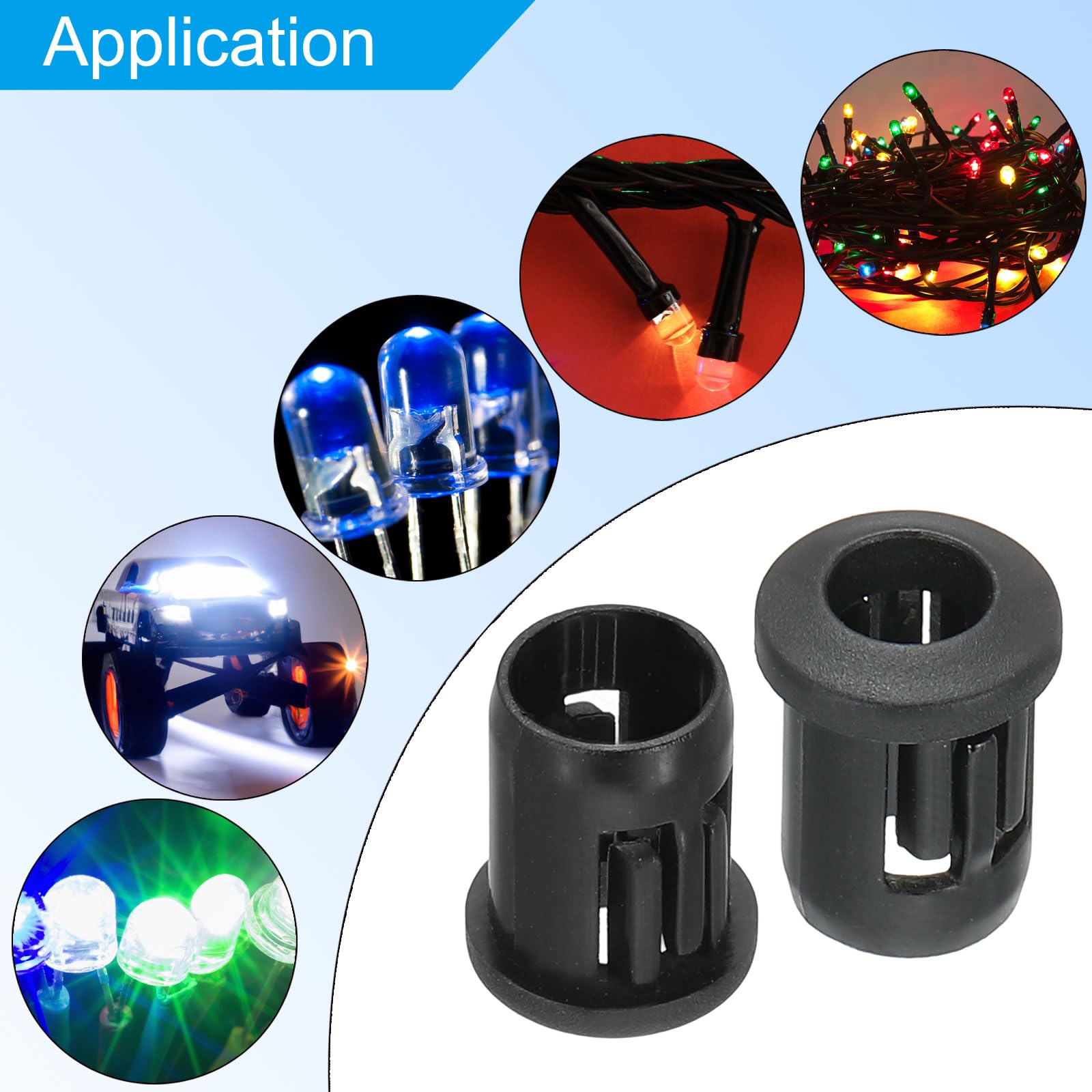 PATIKIL 50-Pack 5mm LED Holder Clips - Black Plastic Diode Mounting Brackets for Lamp Bulbs & LED Displays - Secure Panel Mounting Solution for DIY Lighting Projects & Electronic Prototyping