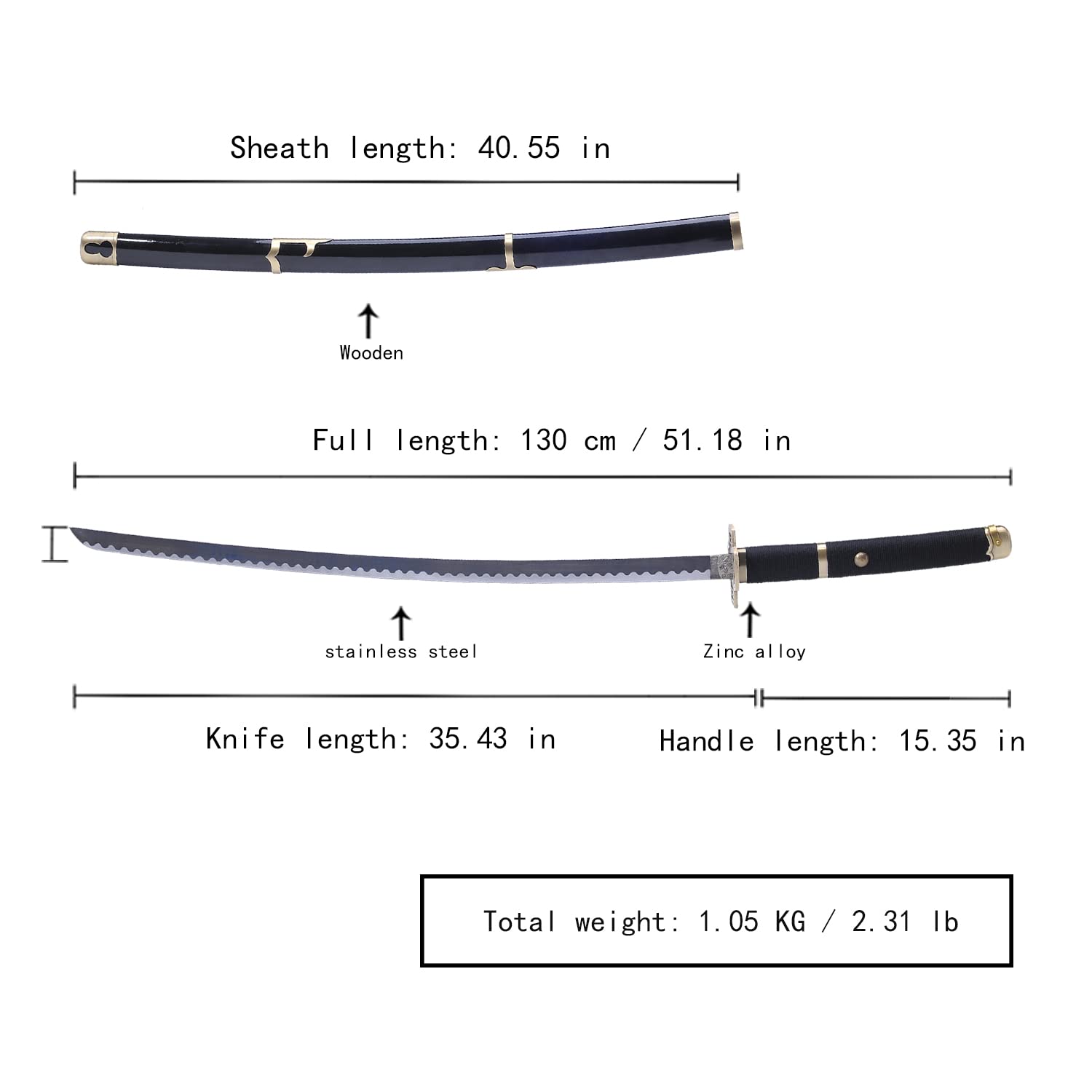 Handmade Roronoa Zoro Anime Cosplay Sword Set - 4 Piece Lengthened Katana Replica for One Piece Fans | Perfect for Halloween, Cosplay Events & Anime Collections