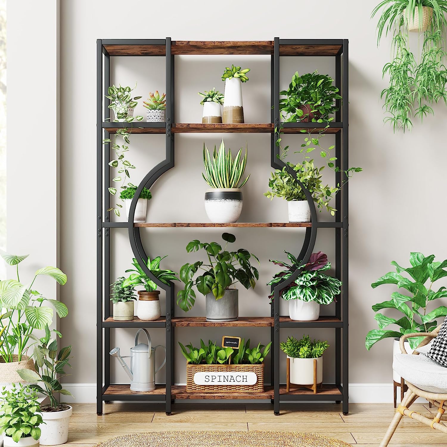 5 Tier Bookshelf - Industrial Bookcase Shelving Unit for Home Office & Living Room - Rustic Wood & Metal Storage Organizer for Books, Decor & Office Supplies