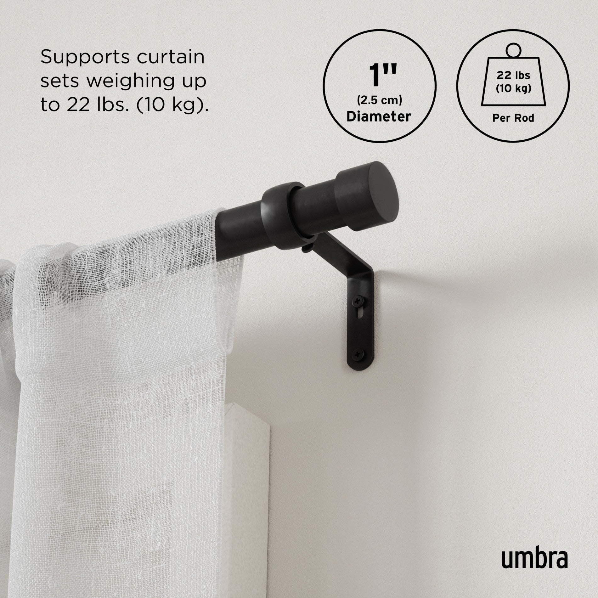 Premium Cappa Curtain Rod - Adjustable Heavy Duty Drapery Rod for Windows, Black Finish - Perfect for Living Room, Bedroom & Home Decor