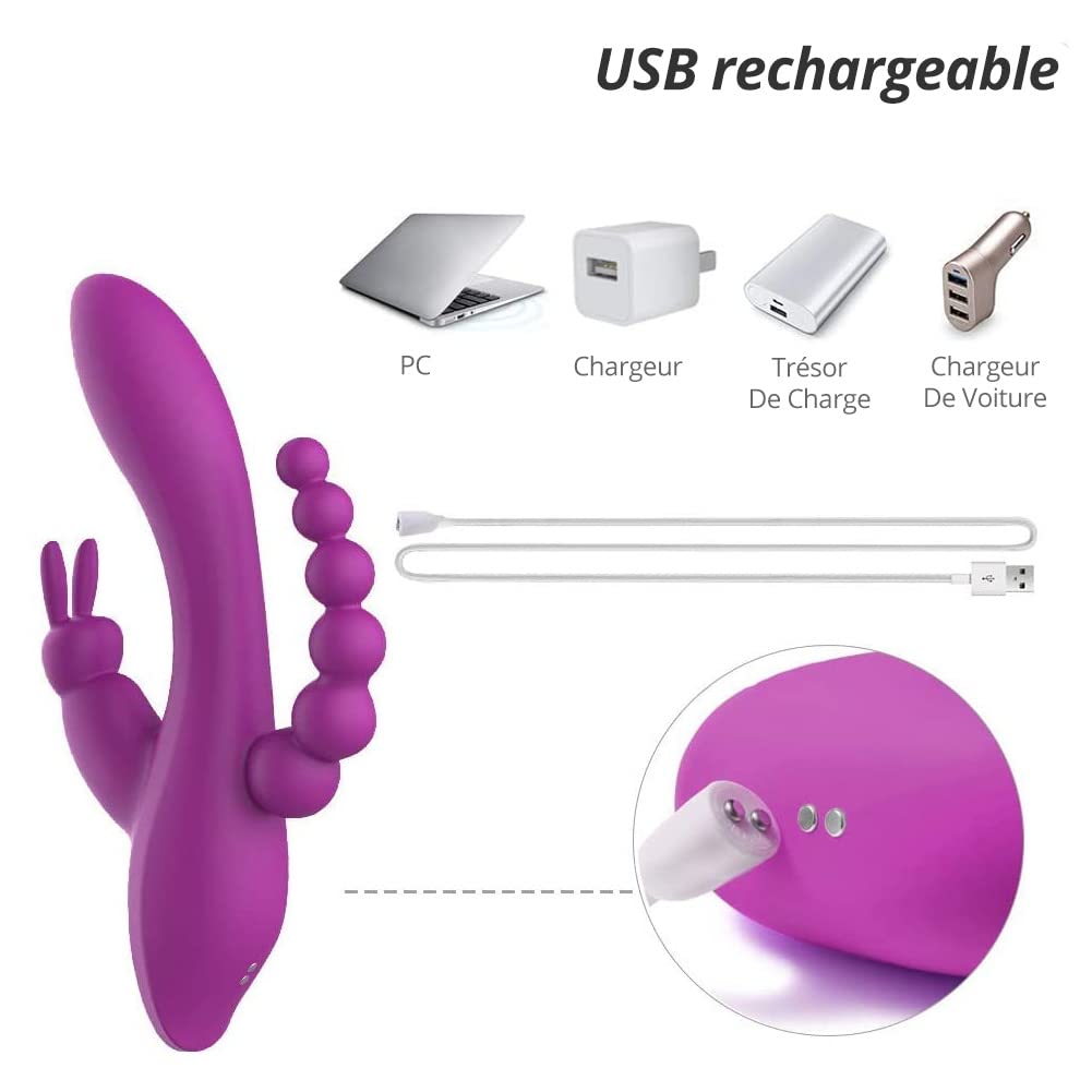SXOVO 3-in-1 Rechargeable Rabbit Vibrator - G-Spot & Clitoral Stimulator with 7 Vibration Modes, Waterproof Silicone Adult Toy for Women & Couples (Purple) | Perfect for Solo Play, Couples Intimacy & Sensual Massage