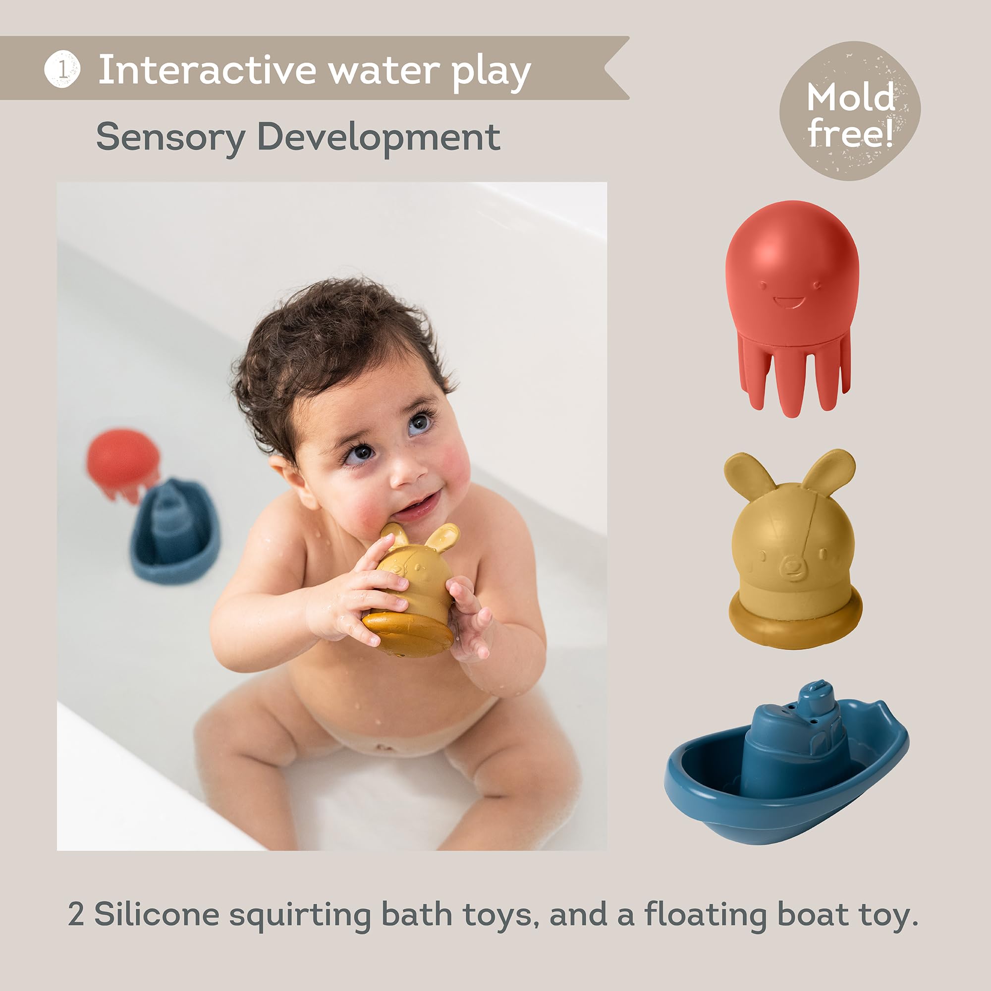 Taf Toys Baby Bath Time Kit - Includes Bath Book, Hooded Towel, Squeaky Toys & Boat - 5-Piece Newborn Essentials Set | Perfect Baptism Gift for Baby Boys & Girls | Fun Bathtime Play & Learning Experience