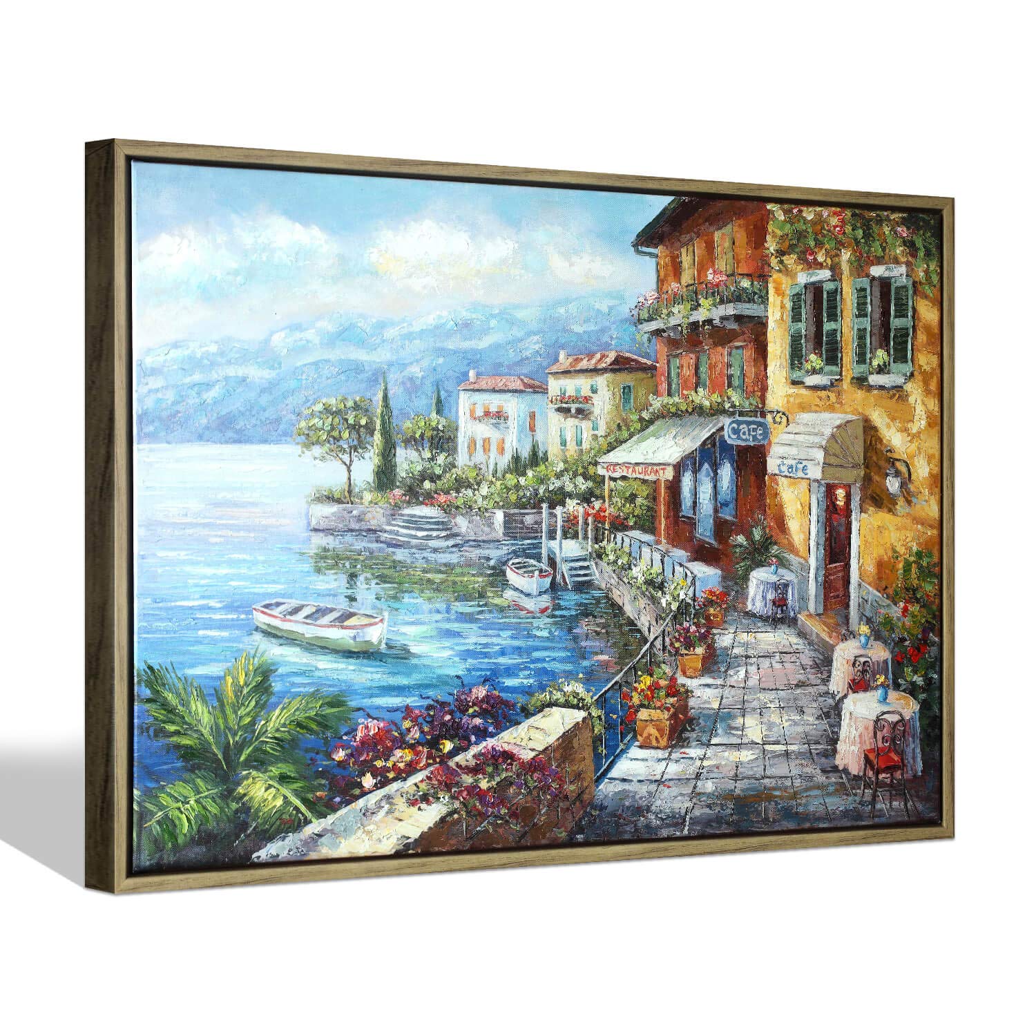 Hand Painted Coastal City Canvas Oil Painting - Textured Wall Art for Living Room, Bedroom & Office Decor - Framed Landscape Artwork (36'' x 24'' x 1 Panel) - Perfect for Beach House, Modern Home & Office Wall Decor