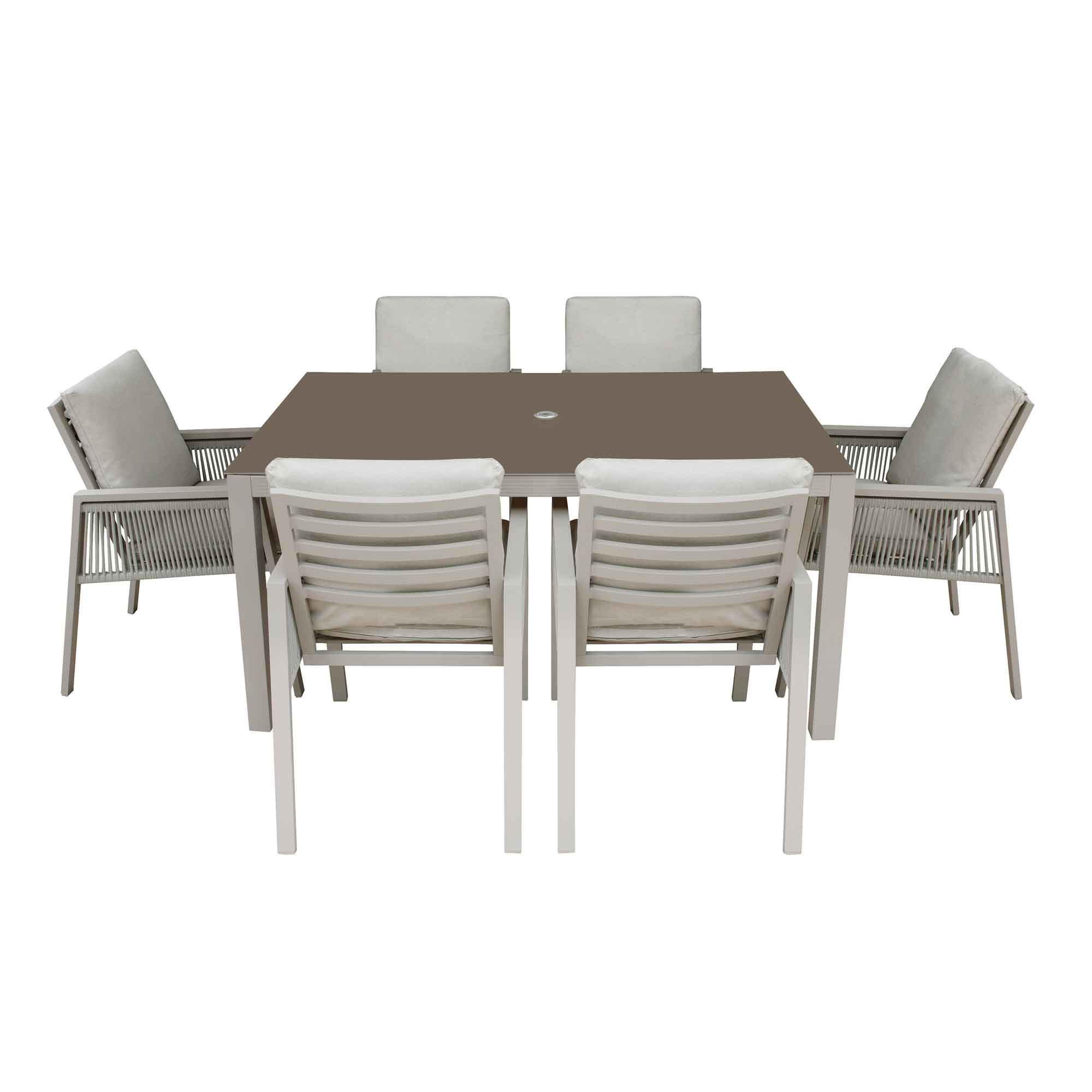 Fusion 7-Piece Outdoor Dining Set with Weatherproof Aluminum Frame - Light Grey Patio Furniture for Backyard, Garden & Poolside Dining | DG274