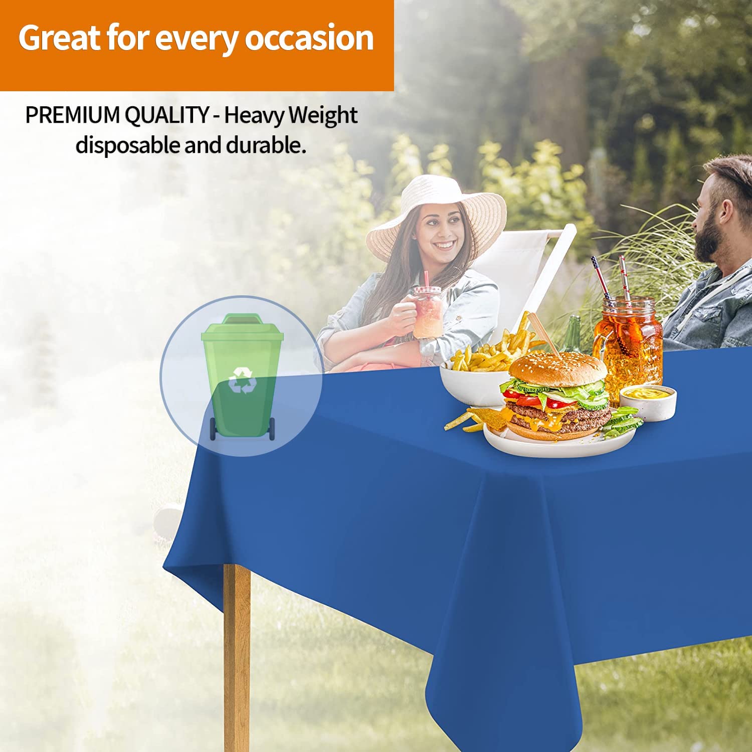 Premium Blue Disposable Plastic Tablecloths (48 Pack) - 54