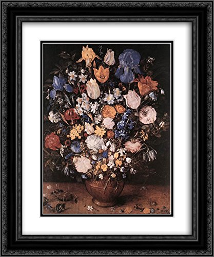 Elegant Floral Bouquet in Clay Vase - Jan Bruegel the Elder 20x24 Black Ornate Framed Museum Art Print with Double Matting | Perfect for Living Room Decor, Office Wall Art & Gift Ideas