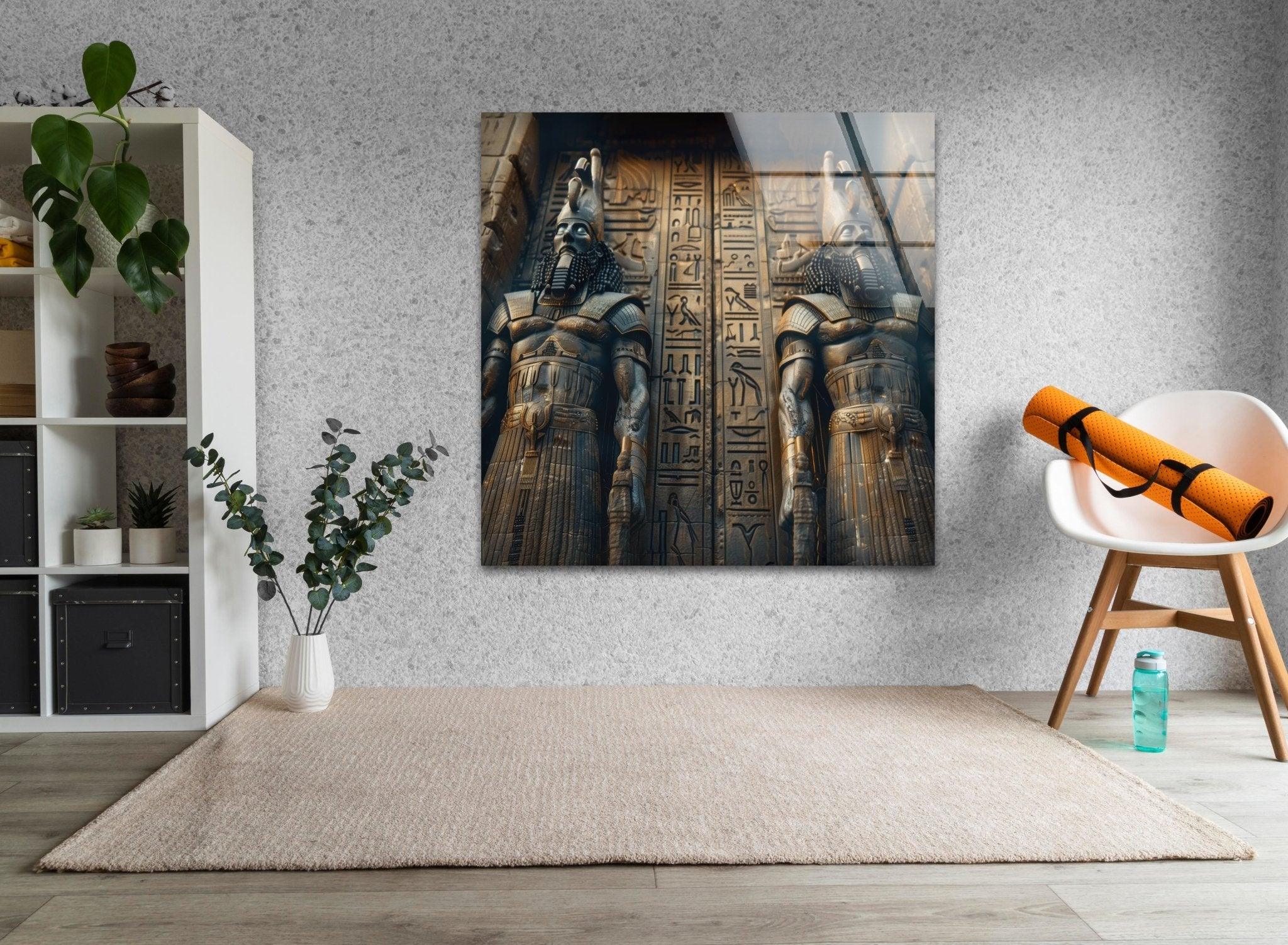 Ancient Mesopotamia Guardian Glass Wall Art - Handmade Stained Glass Decor for Home & Office - Perfect for Living Room, Bedroom, or Gift