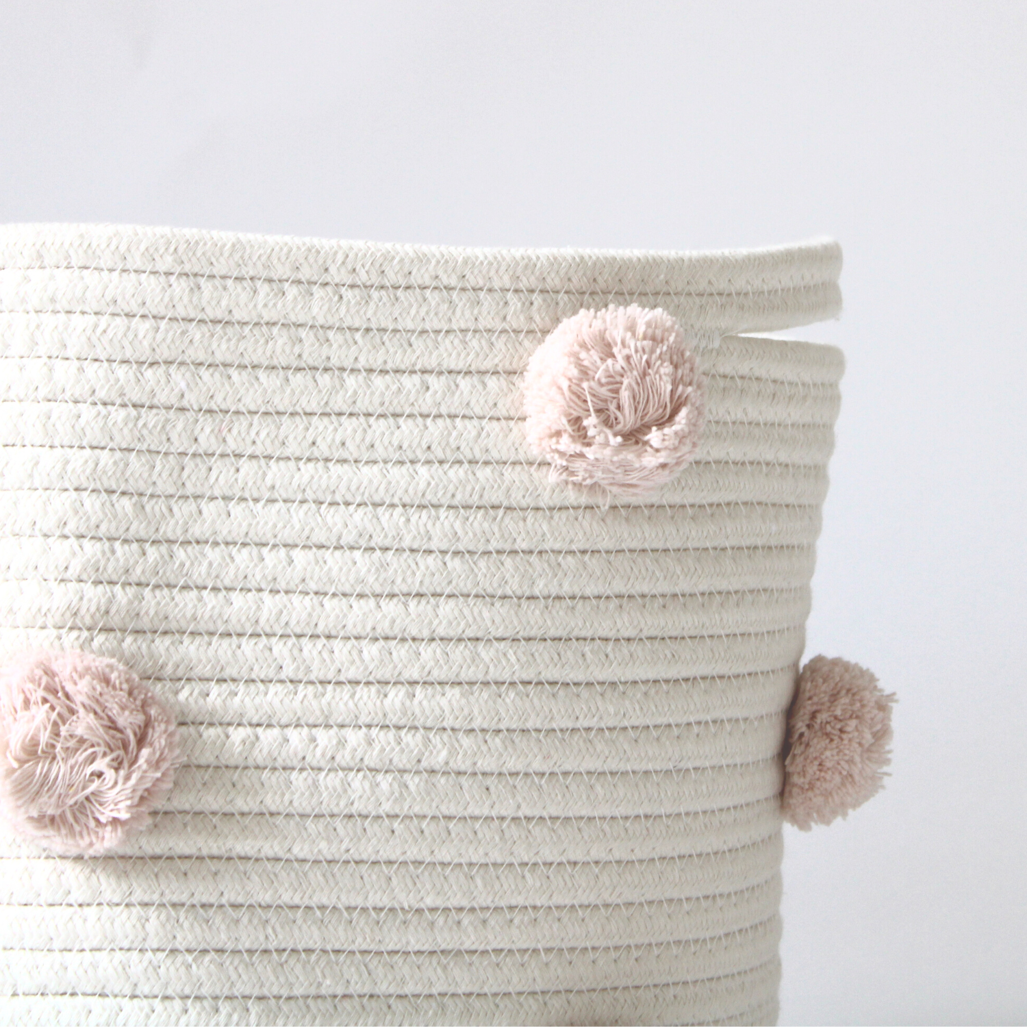 Set of 2 Medium Blush Pom Baskets - Stylish Storage for Home Decor, Nursery, or Gift Giving