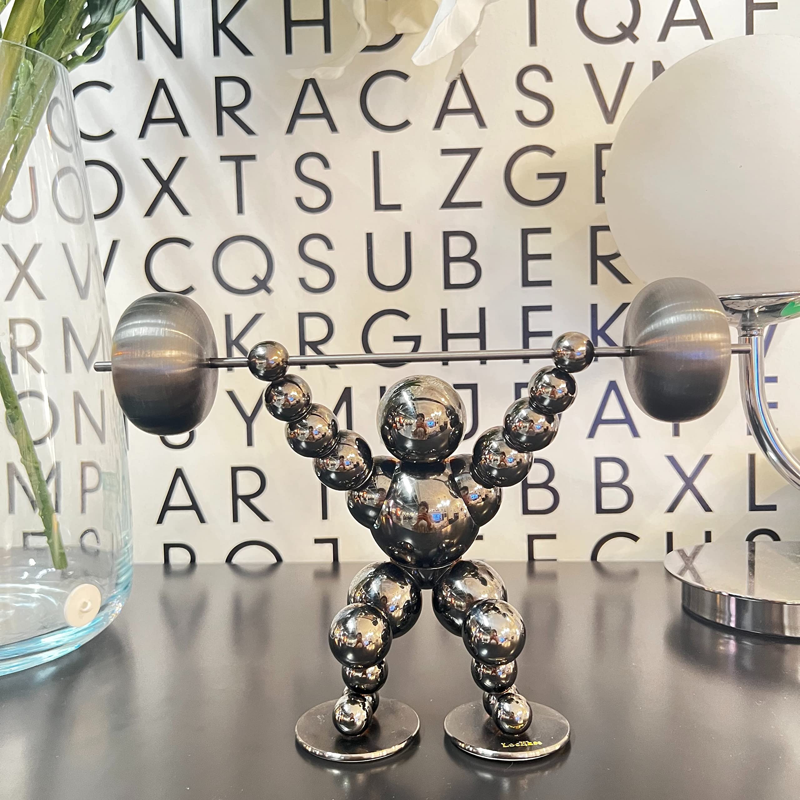 Black Home Office Gym Decor - Original Metal Artwork Sculpture for Desk & Tabletop, Powerlifting Figurine - Motivational Gift for Men | Perfect for Workout Spaces, Home Offices & Fitness Enthusiasts