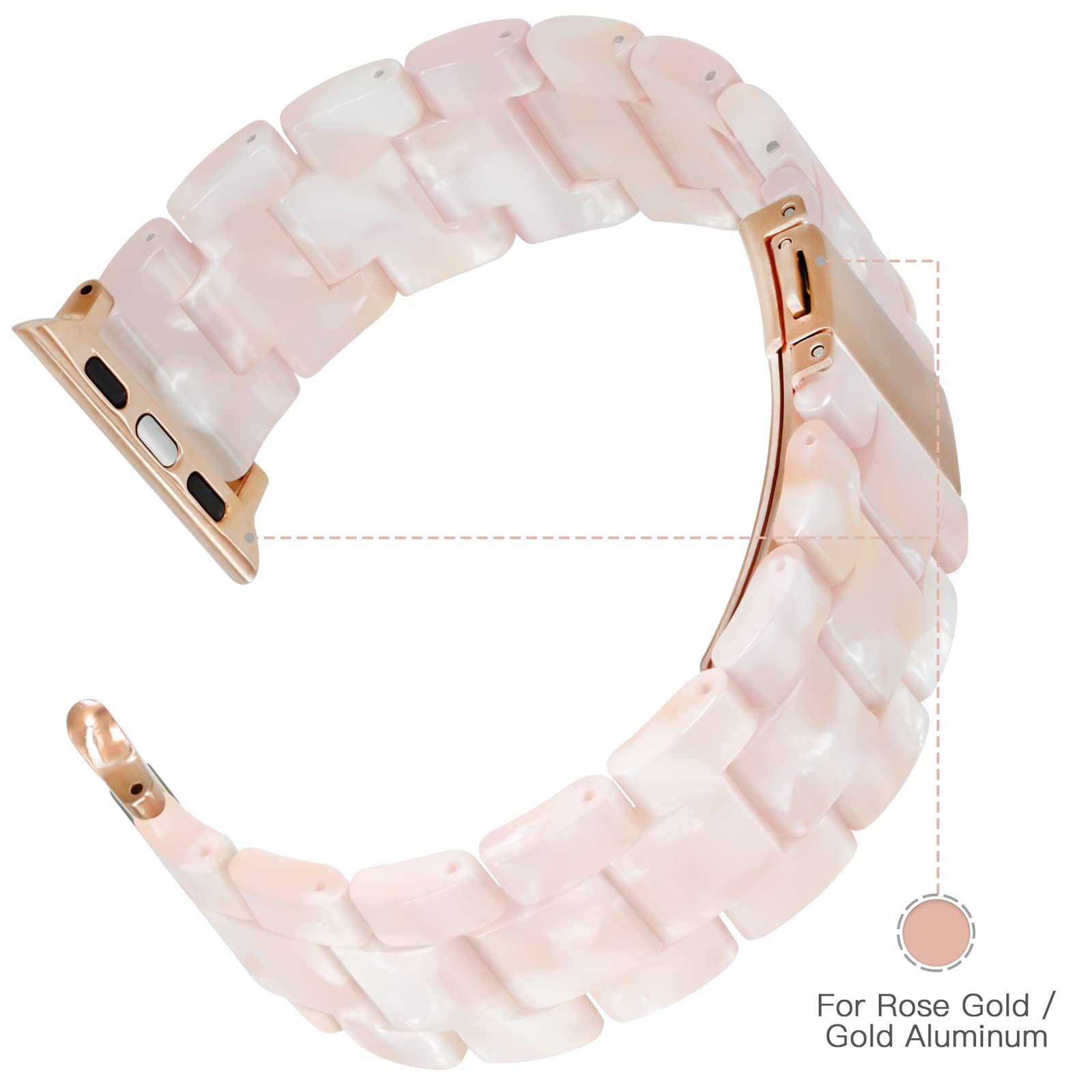 Premium Lightweight Resin Apple Watch Band Compatible with 38mm 40mm 41mm iWatch Ultra 2/1 Series 10/SE/9/8/7/6/5/4/3/2/1 - Floral Pink for Rose Gold - Perfect for Workouts, Daily Wear & Fashion Accessories