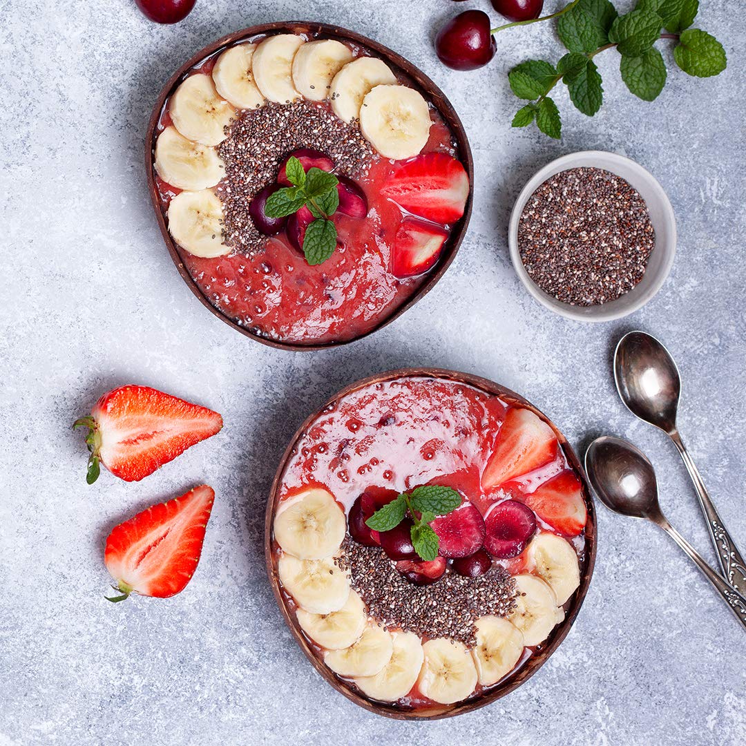 2 Eco-Friendly Raw Coconut Bowls (Jumbo Size) with 2 Coconut Wood Forks - 100% Natural Organic Kitchen Set - Handmade from Reclaimed Coconut Shells - Perfect for Smoothie Bowls, Acai Bowls, Salads & Vegan Meals