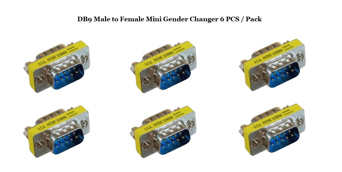 DB9 Male to Female D-Sub Serial Mini Gender Changer Adapter - 6 Pack for Computer, Laptop & Industrial Equipment Connection